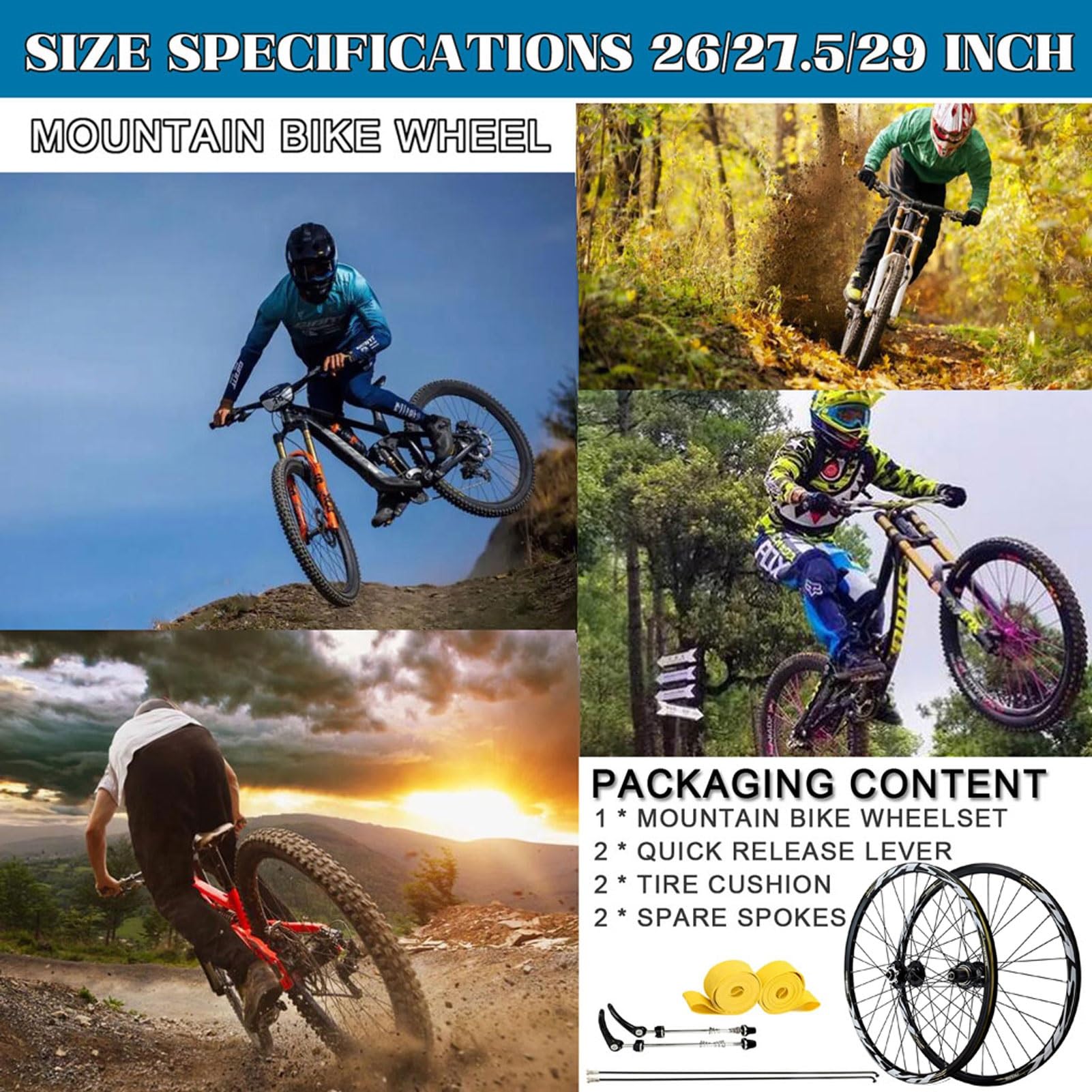 Set di ruote posteriori per mountain bike da 26 pollici 27,5" 29 er, cerchi in lega di alluminio QR 9 mm ruote freno a disco 32H bicicletta per 7-12 velocità