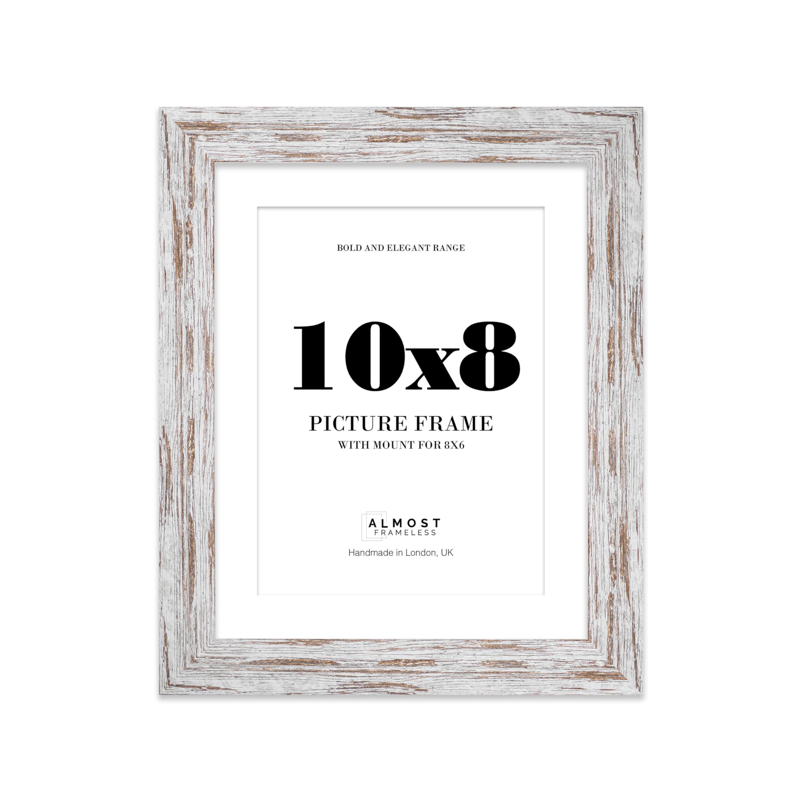 10x8 Distressed Wood Frame With Mount for 8x6 Pictures 28mm Edge Portrait and Landscape Display with Wall Hooks and Kickstand, 1 Pack