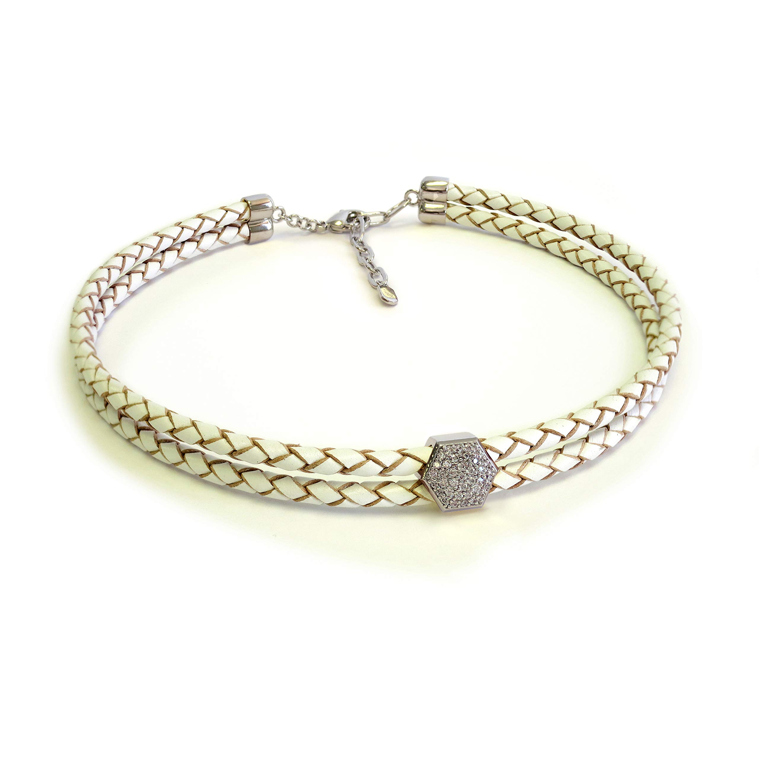 Pave Nut Double Choker with Adjustable Chain Extender in Black, Camel, White for Women - Best for Occasional Gift