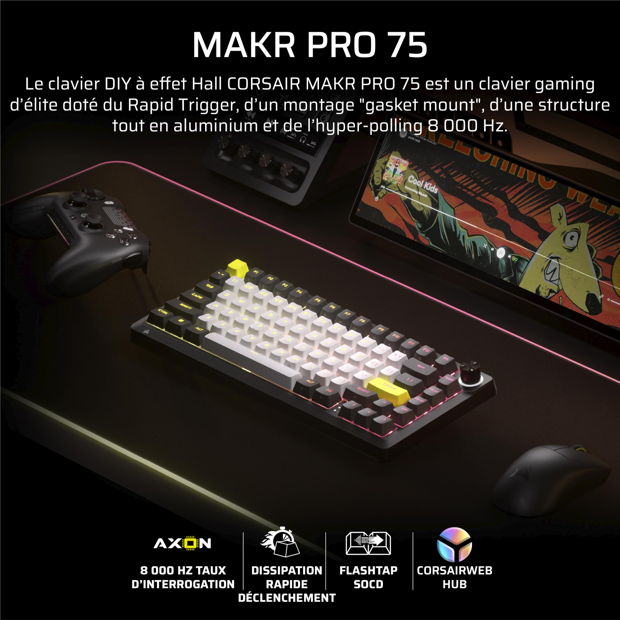 Corsair MAKR Pro 75 Clavier Filaire Gaming à Effet Hall (AZERTY FR) – Noir