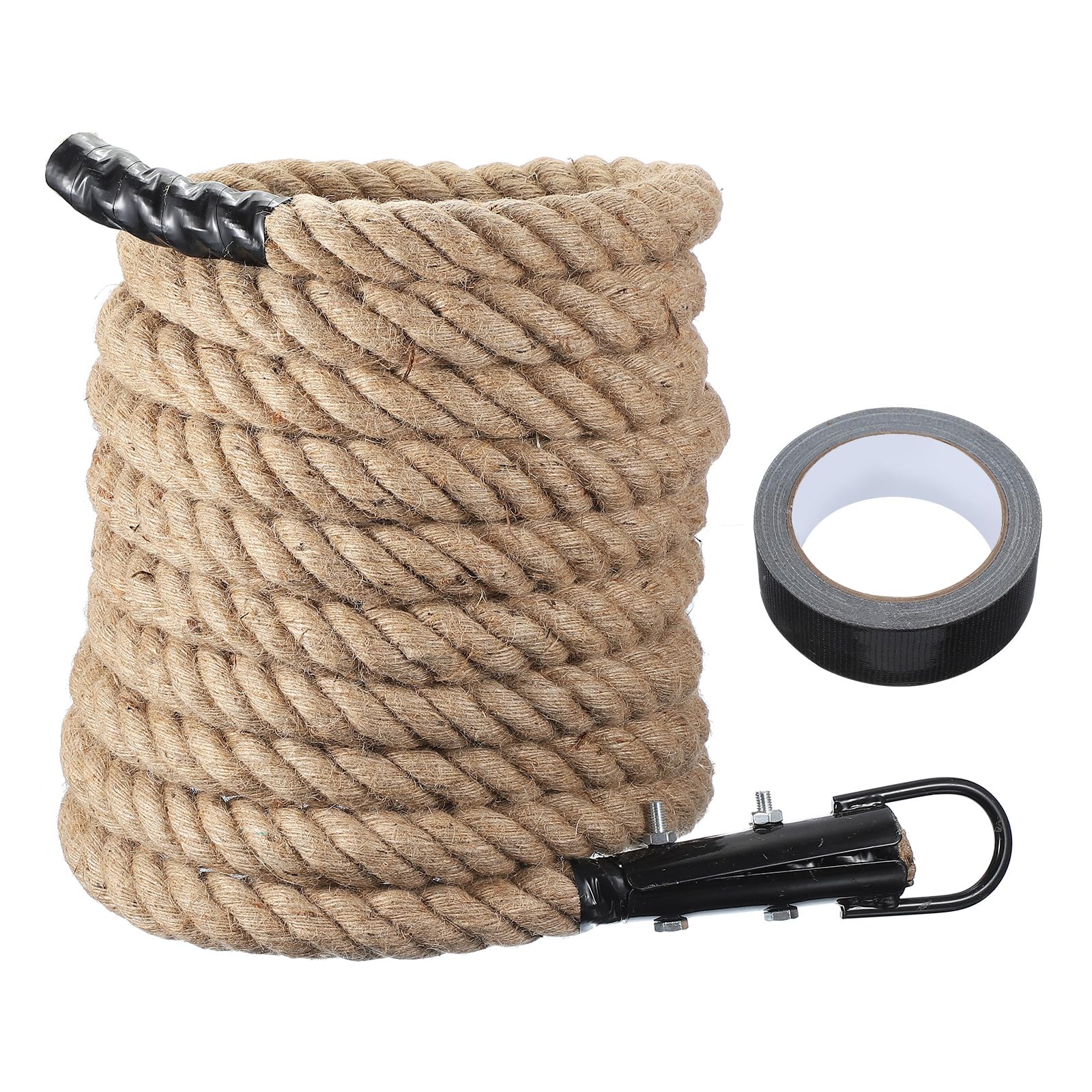 QUARKZMAN Battle Rope 26ft x 1.5 inch Juta Pesante per Fitness Palestra Corda con Gancio Nero Metallico per Allenamento vigoria Esercizi A Casa Sport