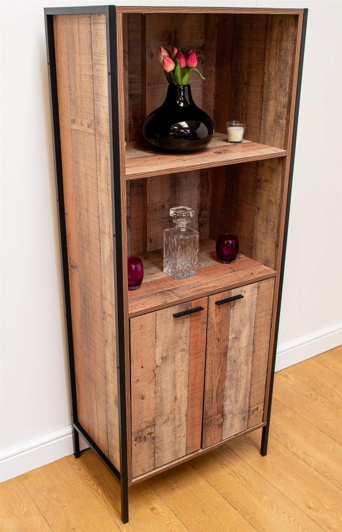 Timber Art Design Stretton Urban Living Room Tall Storage Bookcase Rustic Industrial Oak Effect