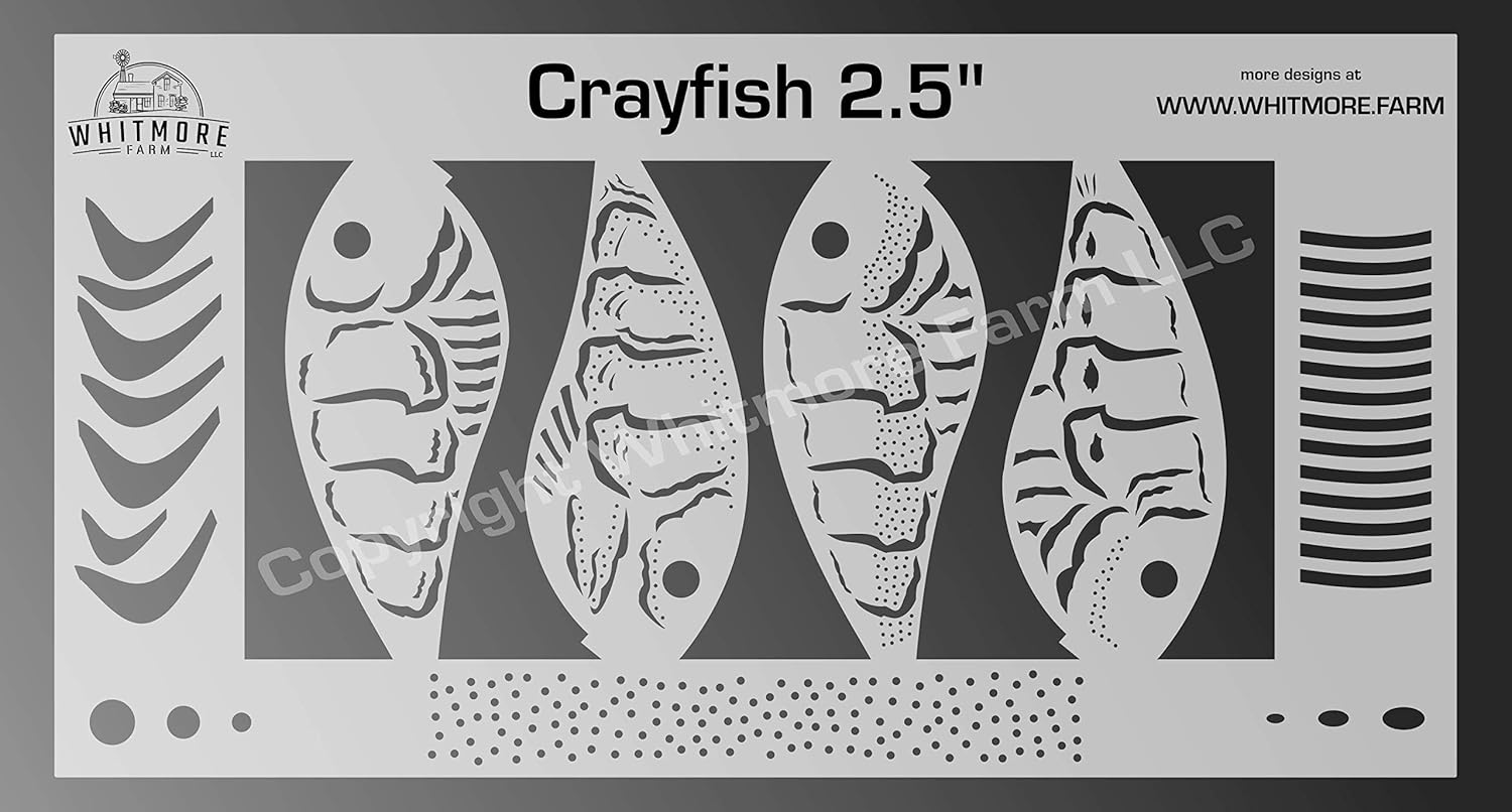 amazon com whitmore farm llc crayfish fishing lure airbrush stencil 1 2 5 inch 10 mil mylar sports outdoors