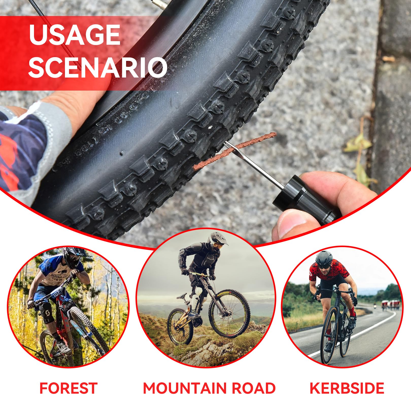Tubeless Reparaturset,Tubeless Repair Kit,Tubeless Flicken mit 1 Gabelreibahle und 5 Klebestreifen,Fahrradschlauch Reifenreparaturset Fahrrad,Reifen Flickset Fahrrad für Reparatur Fahrradreifen Sport & Freizeit