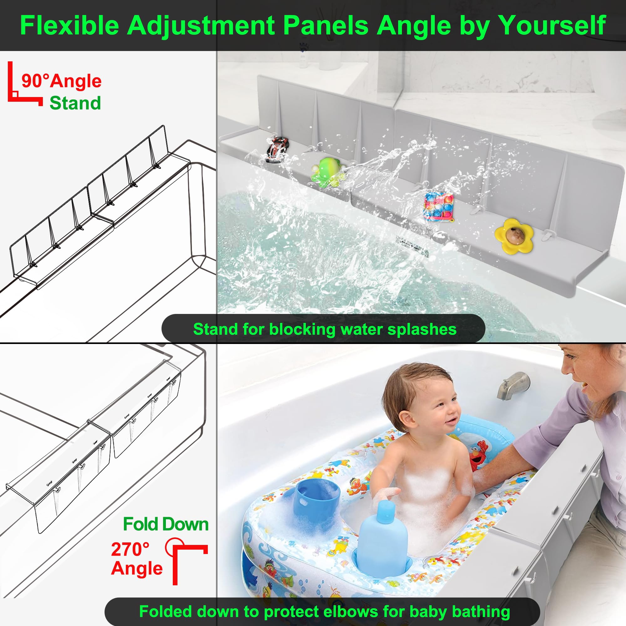 KindGa Bathtub Splash Guard For Tub Kids Play Shelf Area