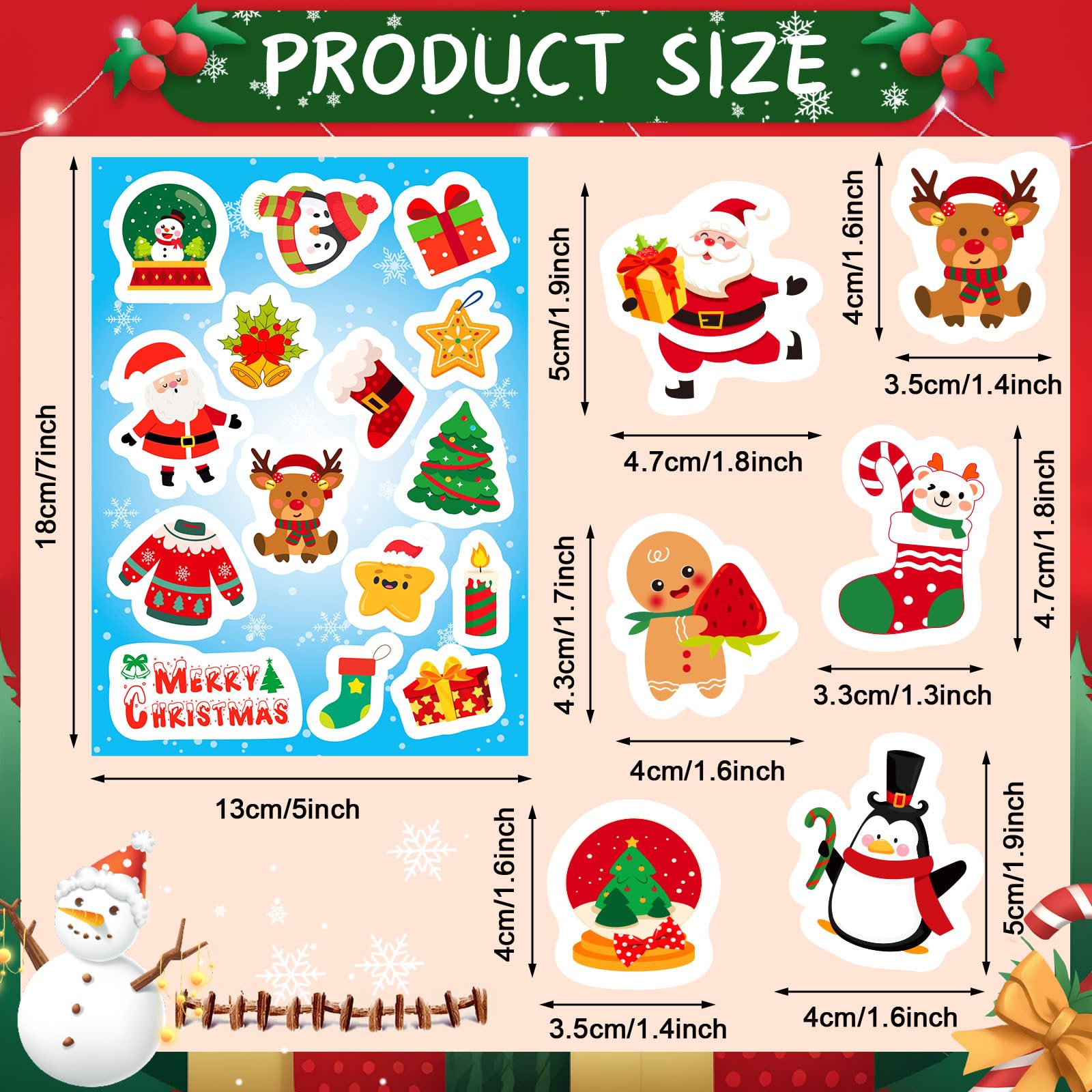 JULMELON 240 Assorted Cute Santa Snowman Tree Holiday Stickers - Image 2