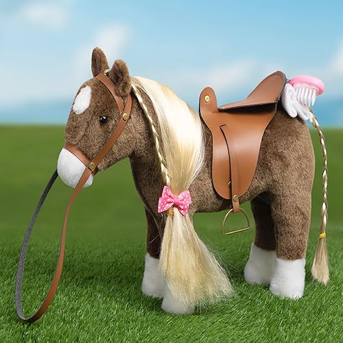 Vista 5 de HollyHOME Animal de Peluche Caballo Lindo Poni de Peluche Juguetes de Caballo de Juego de Simulación para Niñas 11 pulgadas Chocolate