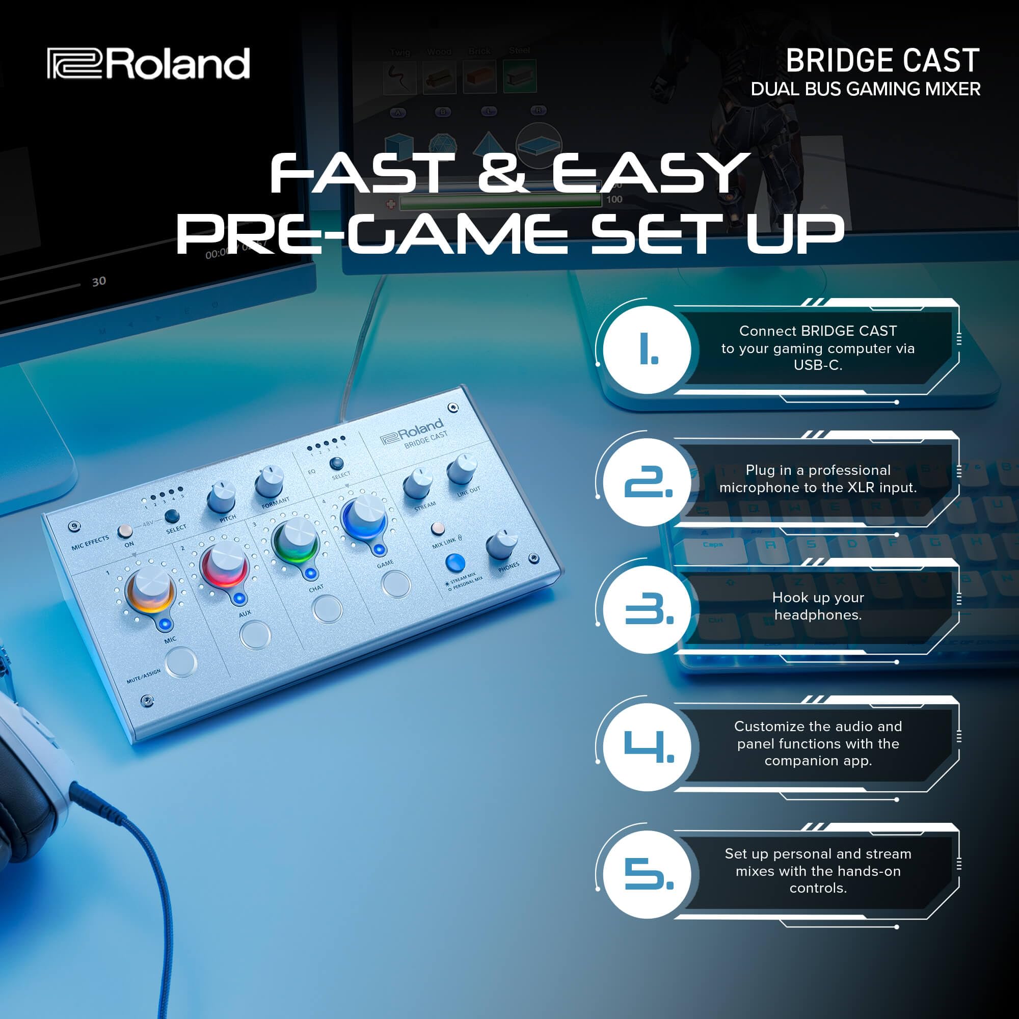Livestream Sound Board Roland BRIDGE CAST Gaming Mixer | Streamer