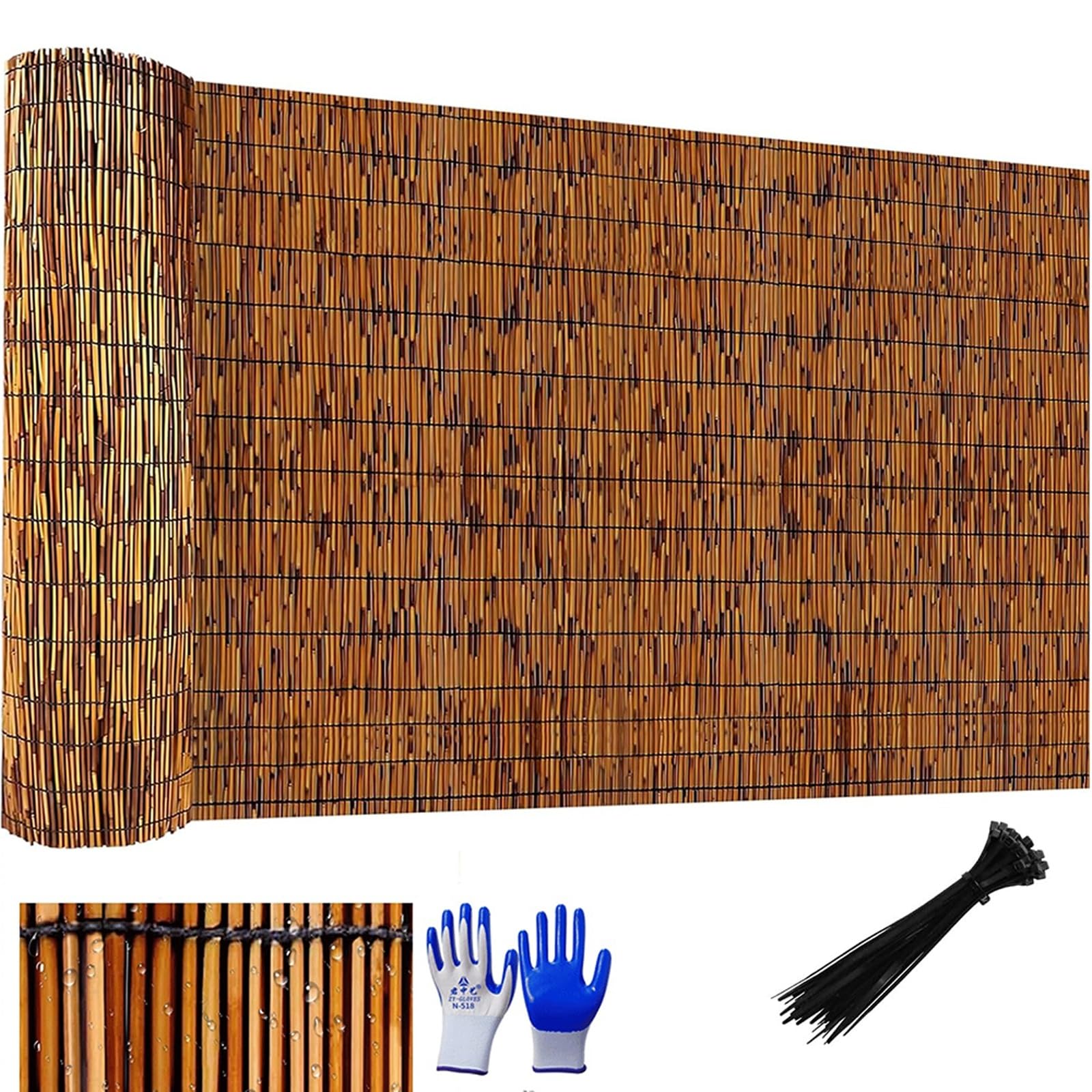 Natural Reed Fencing Rolls,Privacy Bamboo Fence 2/3/4/5/6ft High Roll Reed Screen, Decorative Bamboo Fencing for Outdoor Backyard Patio Garden Backyard,with Cable Zip Ties(H0.51xL6.1m/H1.7xL20ft)