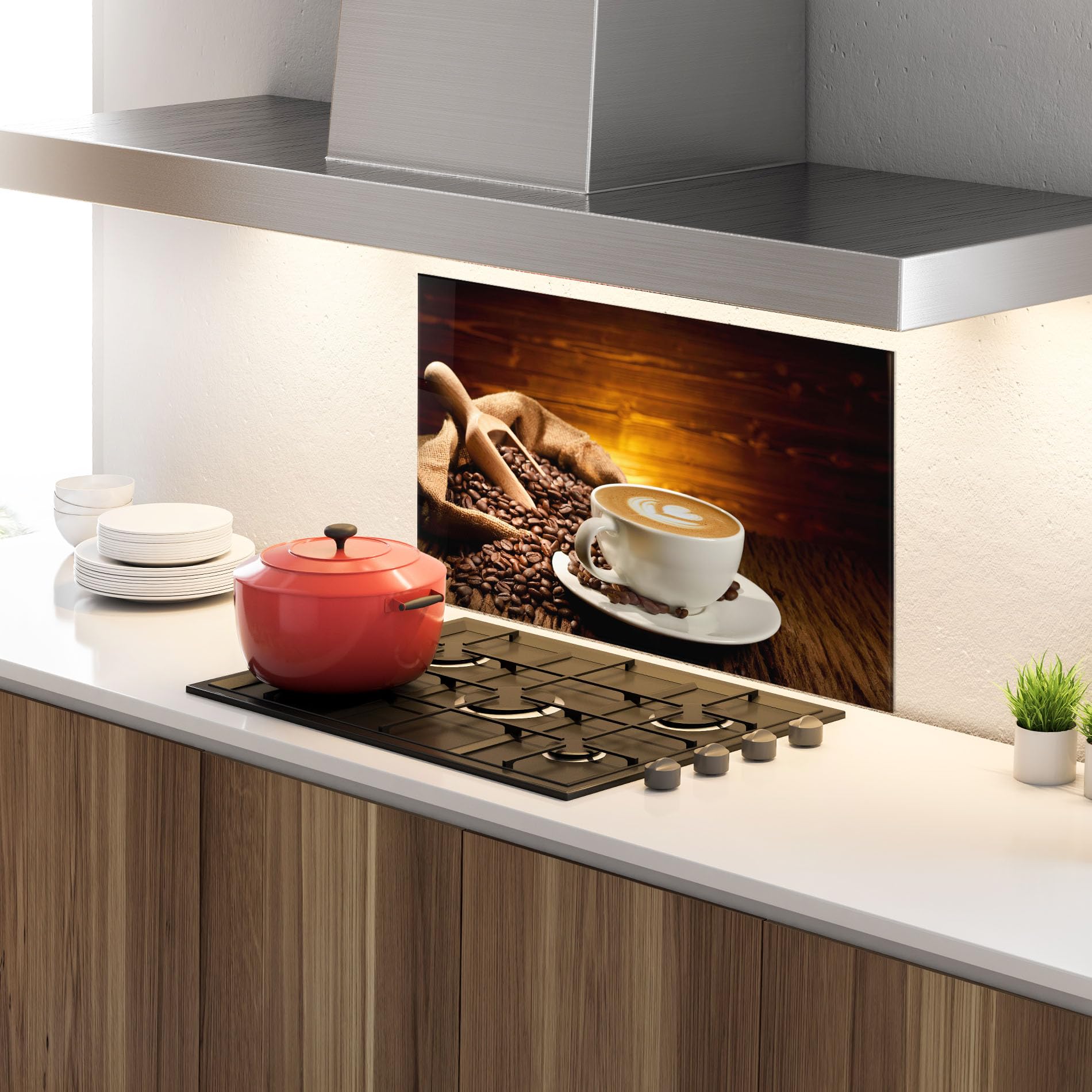 ARTHUB® Crédence de Cuisine en Verre 60x100 cm, Latte Coffee | Protection Contre Les éclaboussures, Revêtement Mural en Carreaux, Plaque en Verre, Verre trempé, Aliments, Café