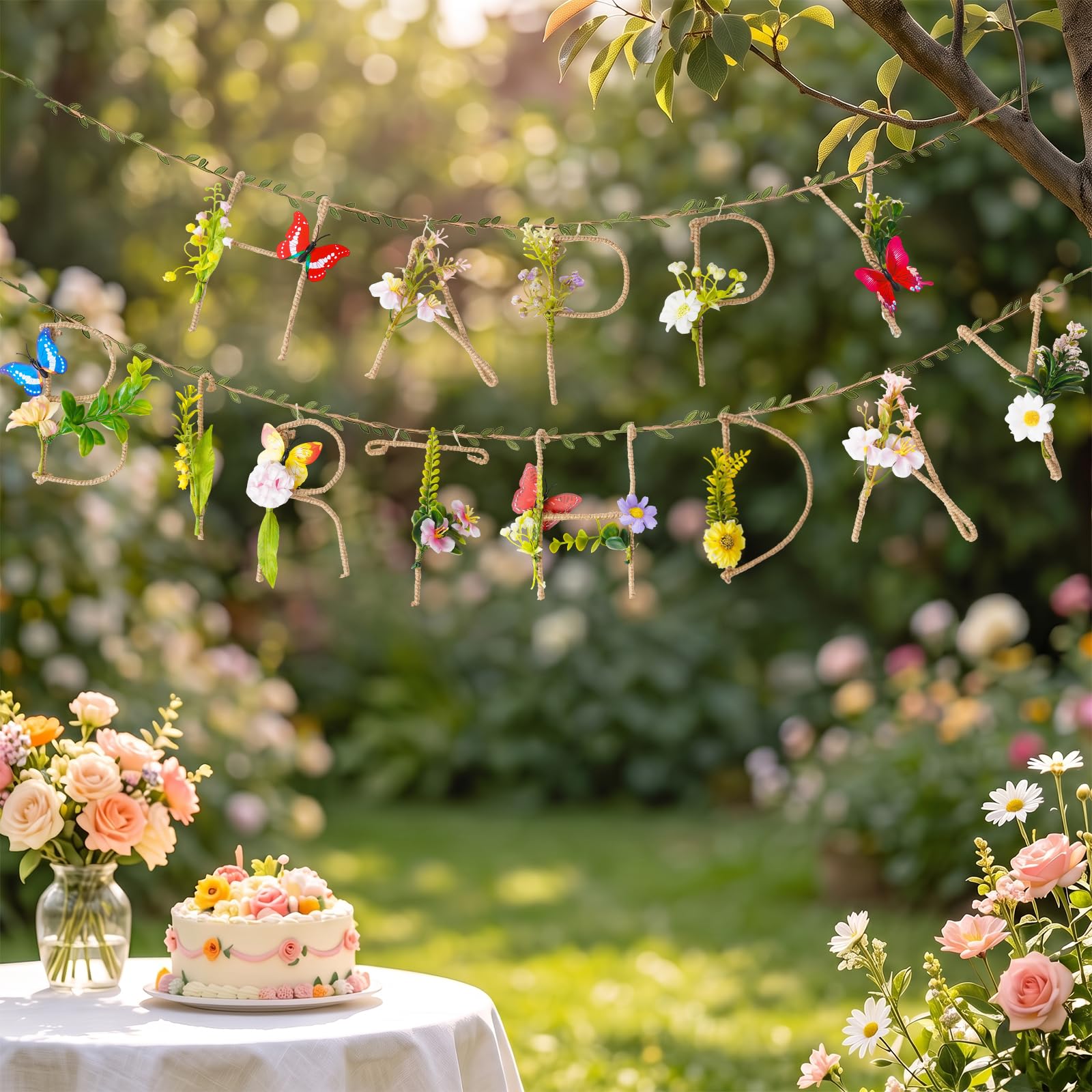 3D Wildflower Happy Birthday Banner, 13.2ft Artificial Flower Garland