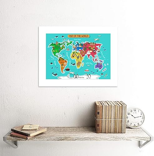 Miniatura 2 de Mapa del mundo con puntos de referencia y animales - Póster de decoración de pared premium