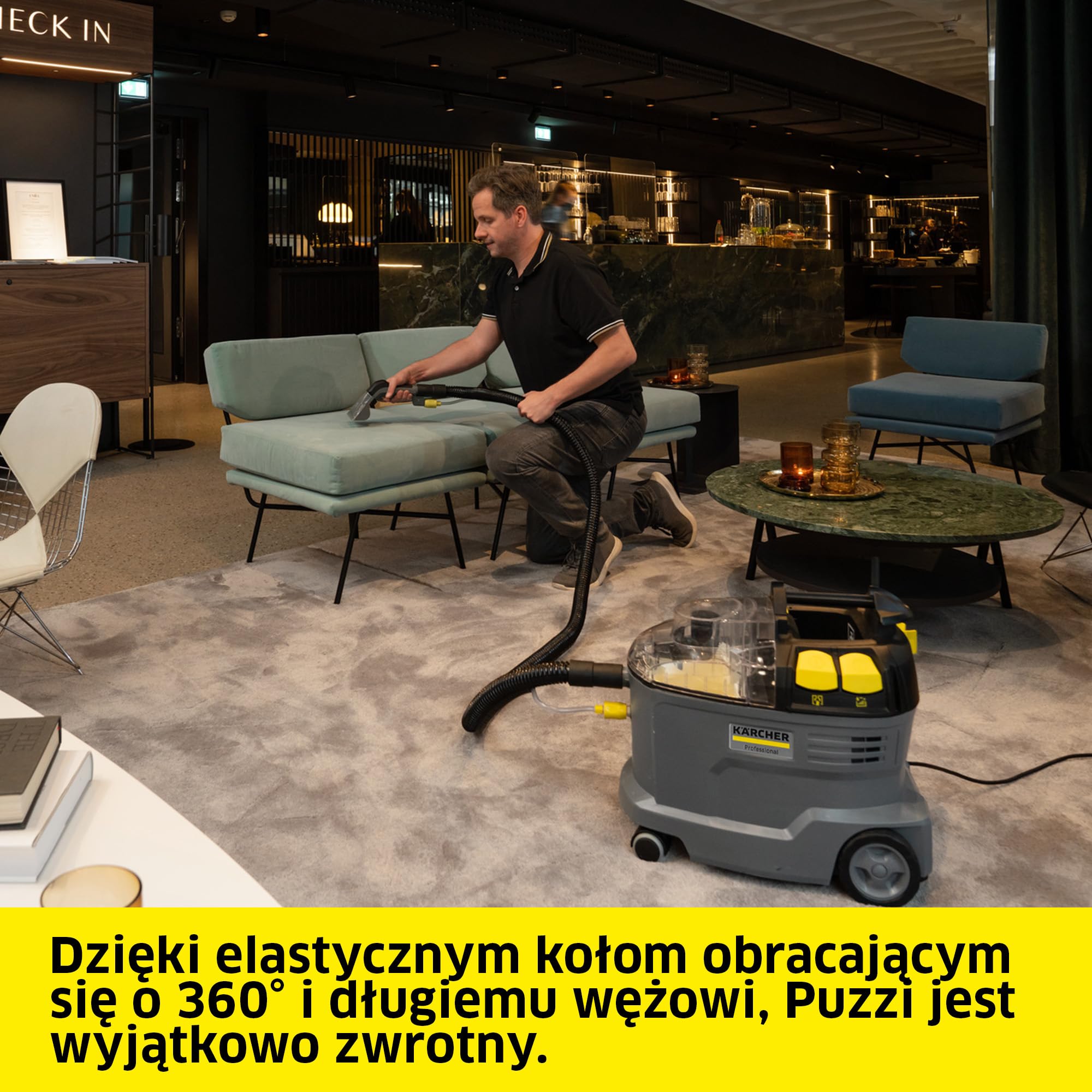 Kärcher Urządzenie ekstrakcyjne Puzzi 8/1, do tapicerki i powierzchni tekstylnych, zbiornik na czystą wodę: 8 l, natężenie rozpylania: 1 l/min, wydajność powierzchniowa: 12-18 m2/h, dysza do tapicerki