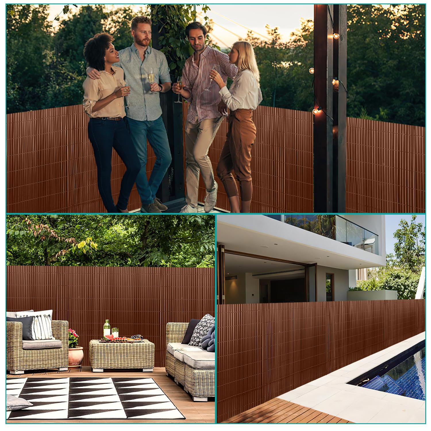 Randaco Canisse en PVC, Clôture de balcon standard, Marron, forte intimité, pour jardin, balcon, terrasse, résistant, 160 x 300 cm