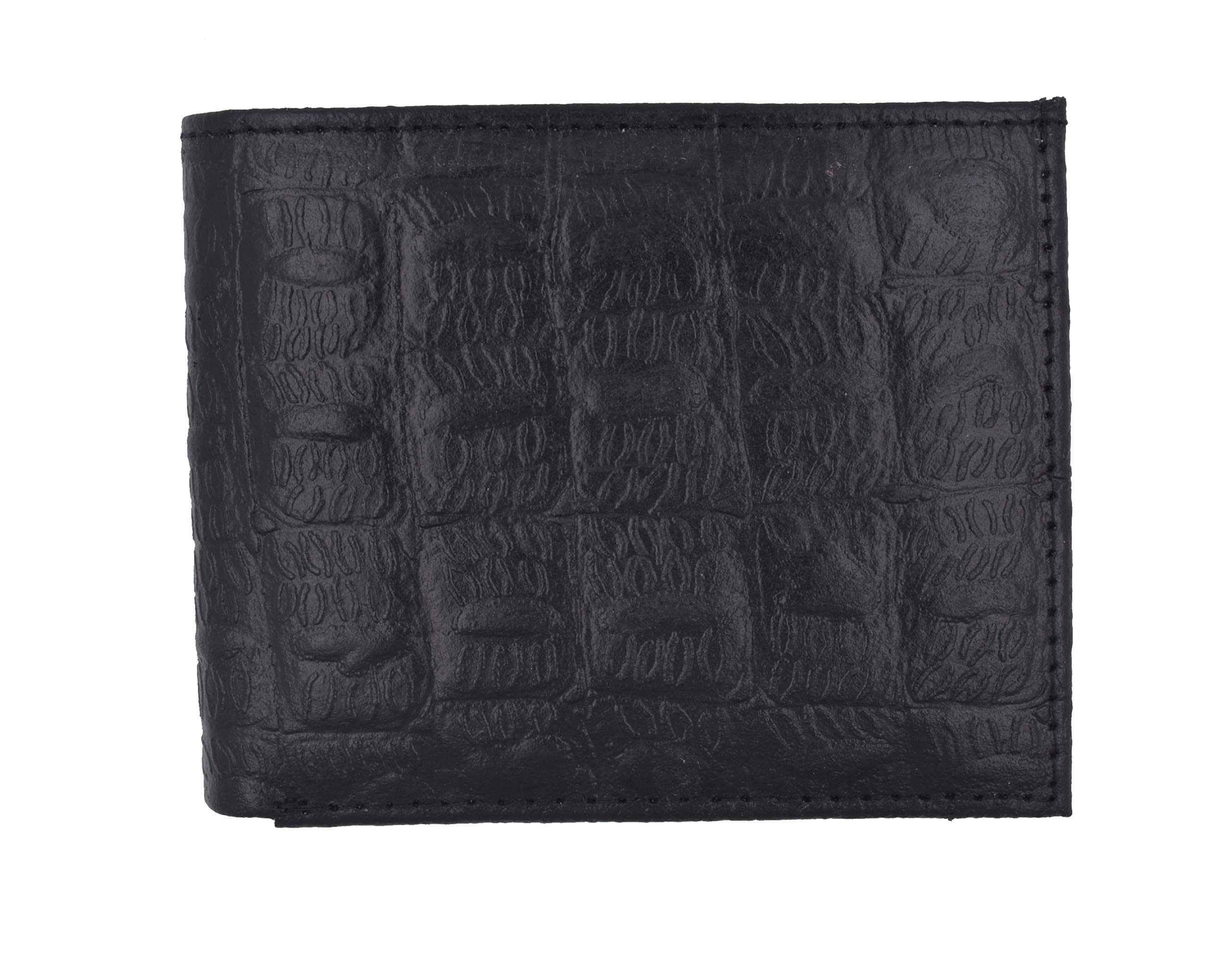 MEN'S GENUINE LEATHER BIFOLD SIMULATED CROCODILE SKIN PRINT WALLET