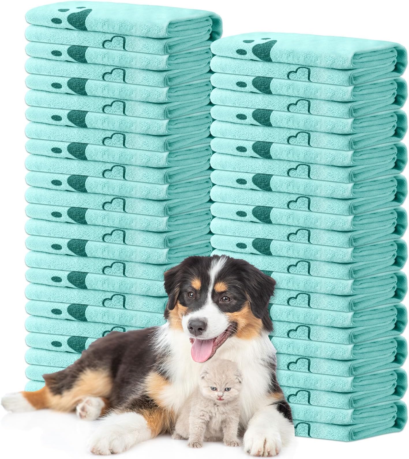 Tatuo 22 Pcs Dog Towels for Drying 20 x 40 Inch Pet Bath Towels Absorbent Microfiber Towel Quick Drying Puppy Bathing Supplies for Small Medium Large Dog Puppy Cat(Teal,Bone Pattern)