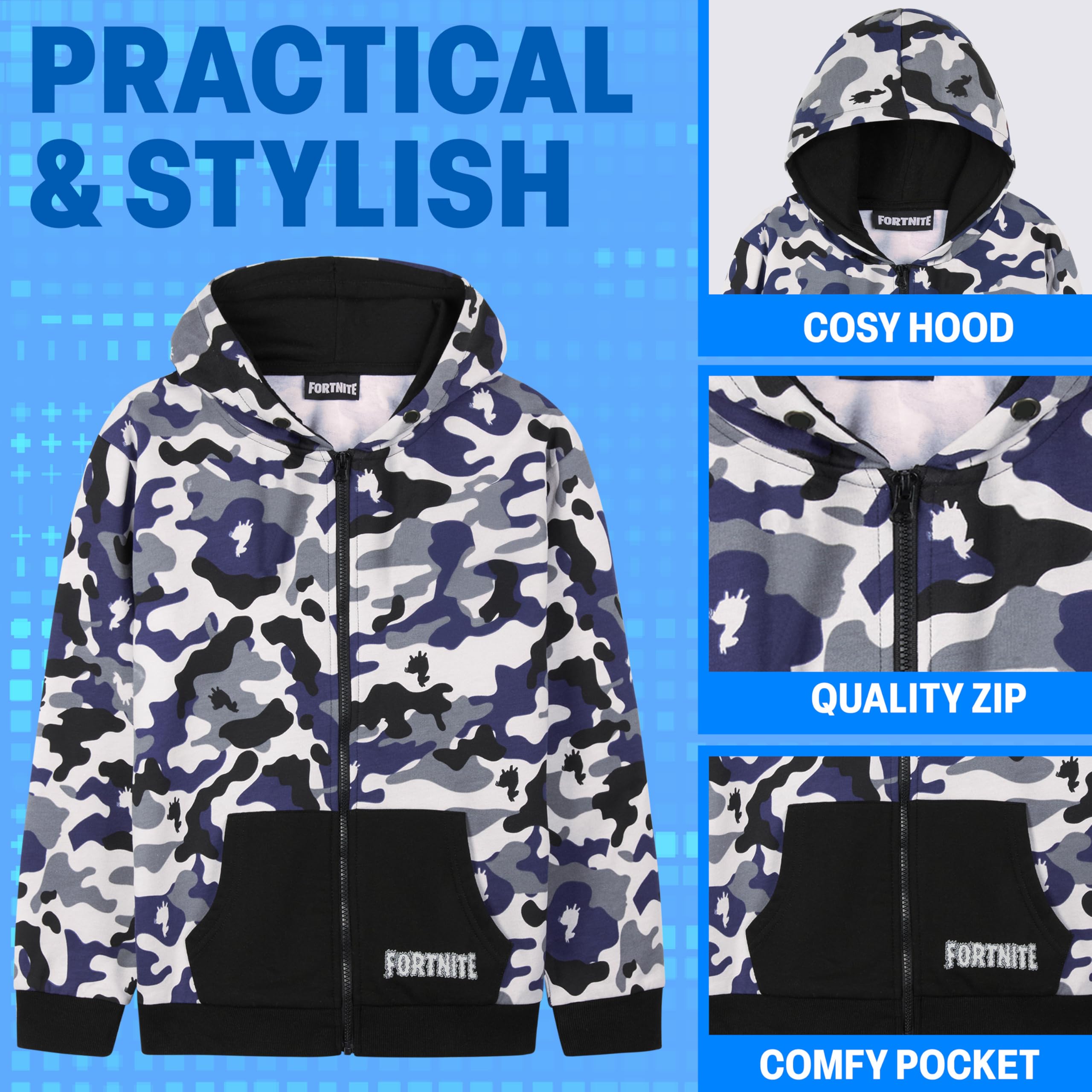 Fortnite Sweats à Capuche Garçon Pull Ado Veste Enfant Sweat Zippé Chaude Gaming Manches Longues Style Décontracté Cadeau Gamer
