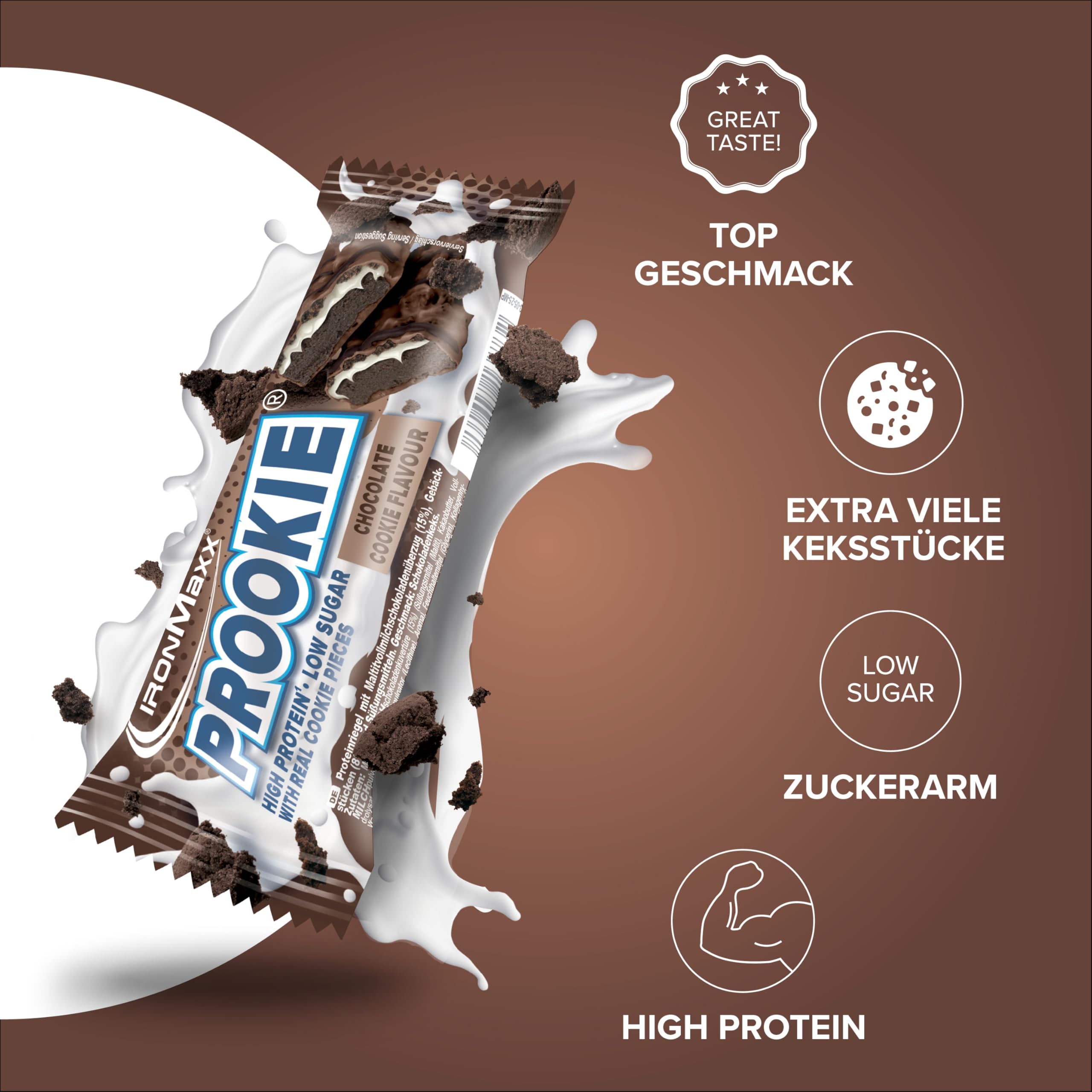 IronMaxx Prookie – Cookie au chocolat 24 × 45 g | Riche en protéines et faible en sucres | Avec morceaux de biscuit | Idéal à emporter