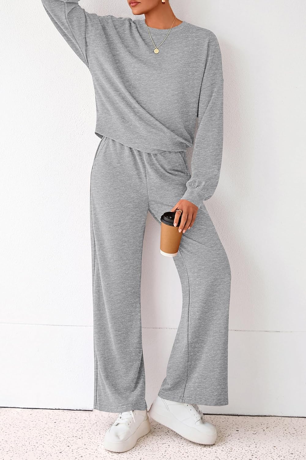 PRETTYGARDEN Women 2 Piece Outfits 2026 Spring Sweatsuits Crewneck Sweatshirt Wide Leg Sweatpants Lounge Sets Tracksuit - Image 4