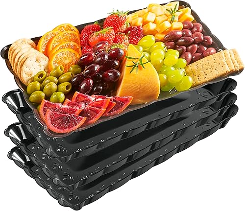 Plasticpro Bandejas de plástico para servir Platos rectangulares de 9 x 13 pulgadas desechables para fiestas (4, negro)