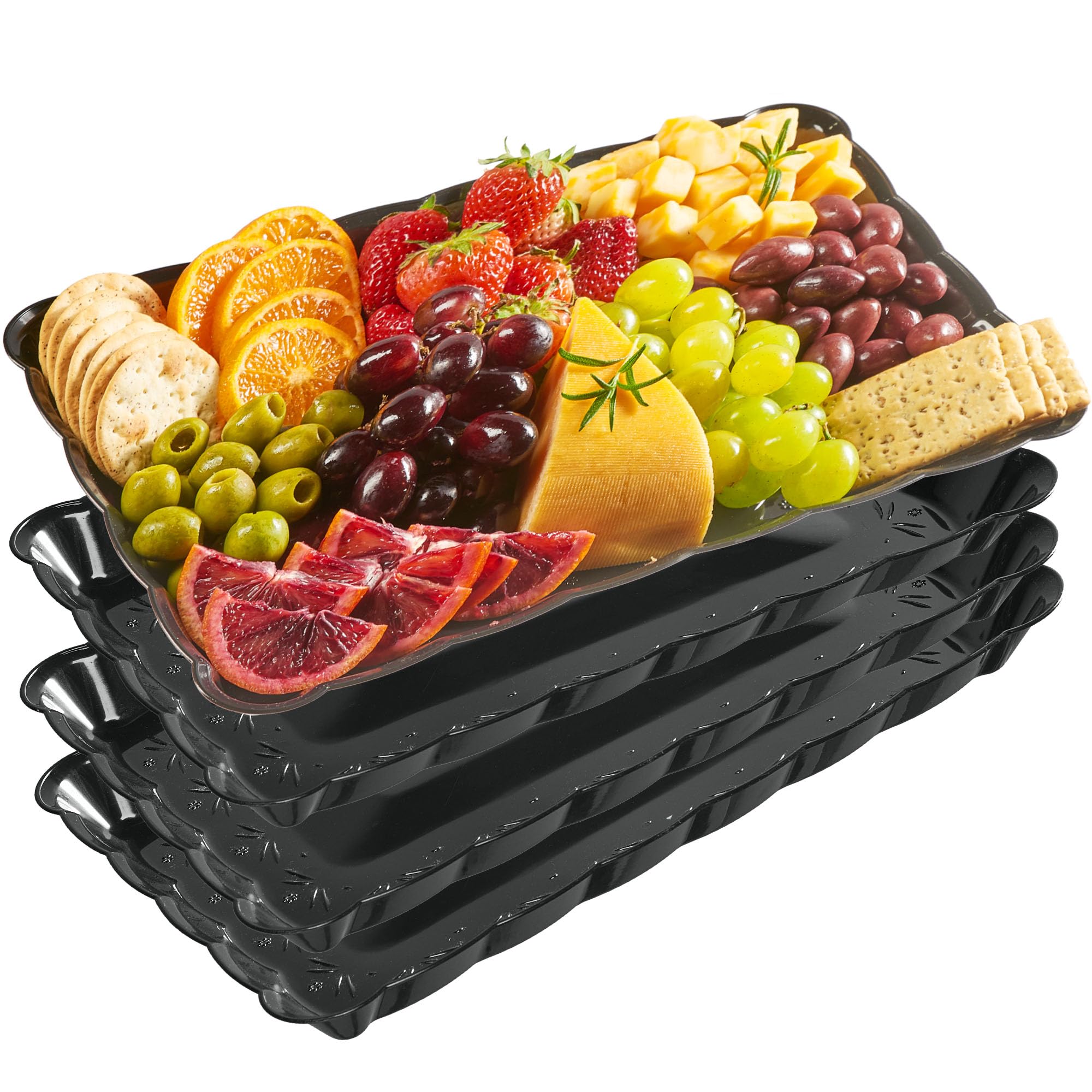 Plasticpro Plastic Serving Trays - Serving Platters Rectangle 9X13 Disposable Party Dish 4 Black Trays