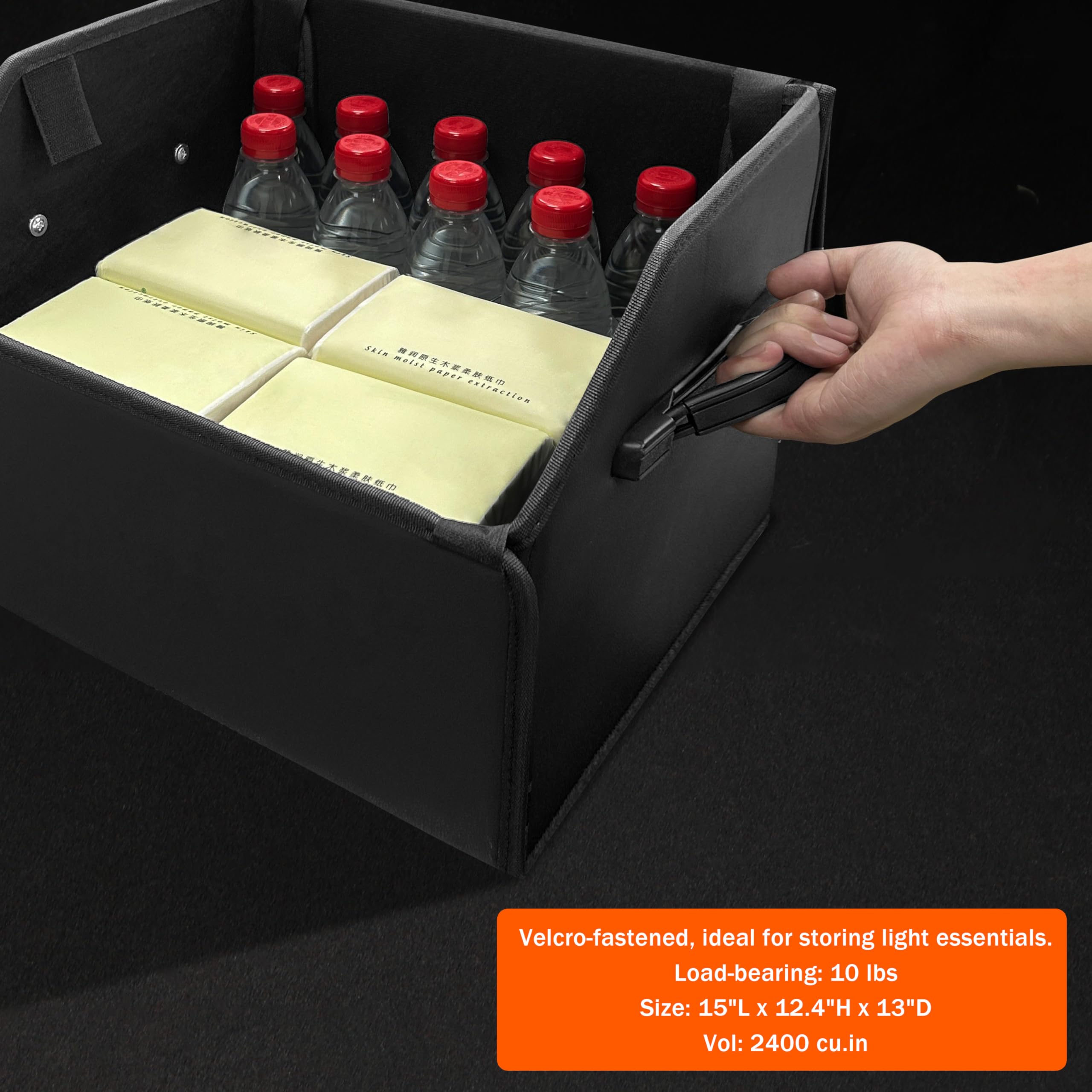 Organizador de cajuela, organizadores de coche y almacenamiento, caja de almacenamiento de cuero negro con tapa, tablero de fibra, plegable, 2 K pulgadas ³ (tamaño A)