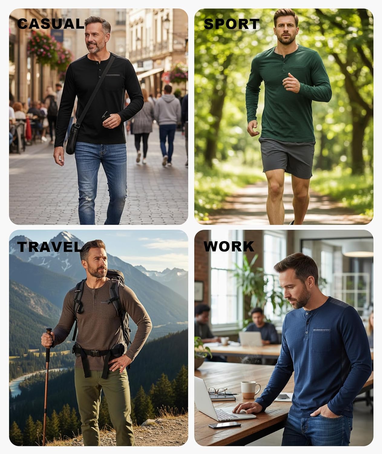 ZITY Men's Henley Shirt Long Sleeve with Pocket Classic Casual Shirt for Men Fashion Pullover Tee Shirts - Image 2