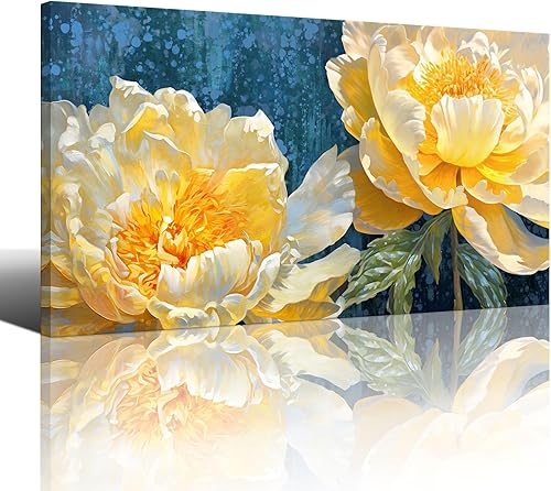 Miniatura 1 de AJAZIKO Arte de pared floral dorado grande para pared, decoración de pared azul para sala de estar, pinturas modernas para decoración de pared,