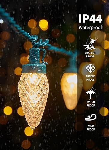 Miniatura 5 de Minetom Luces de Navidad C9 de 66 pies para exteriores, 100 luces LED de Navidad para exteriores, impermeables, de grado comercial, para techo,