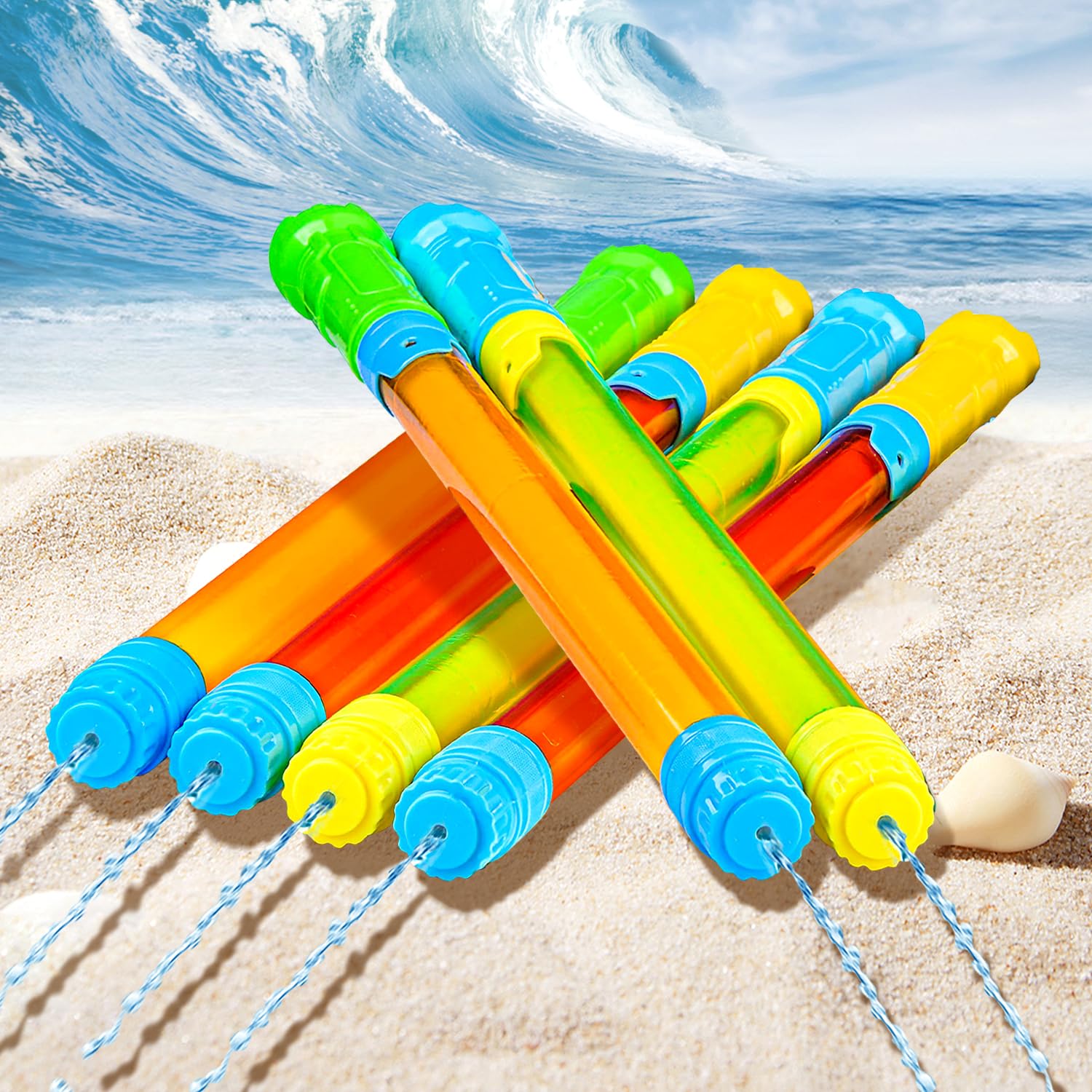 6 pcs Pistola de Agua Niños,Pistola de Agua,Pistolas de Agua 42-70CM,Pistola Agua Niños Alcance de hasta 6-7 Metros,Pistola de Agua Espuma Aplicable a Piscina,Juegos de Playa para Niños,para Niños