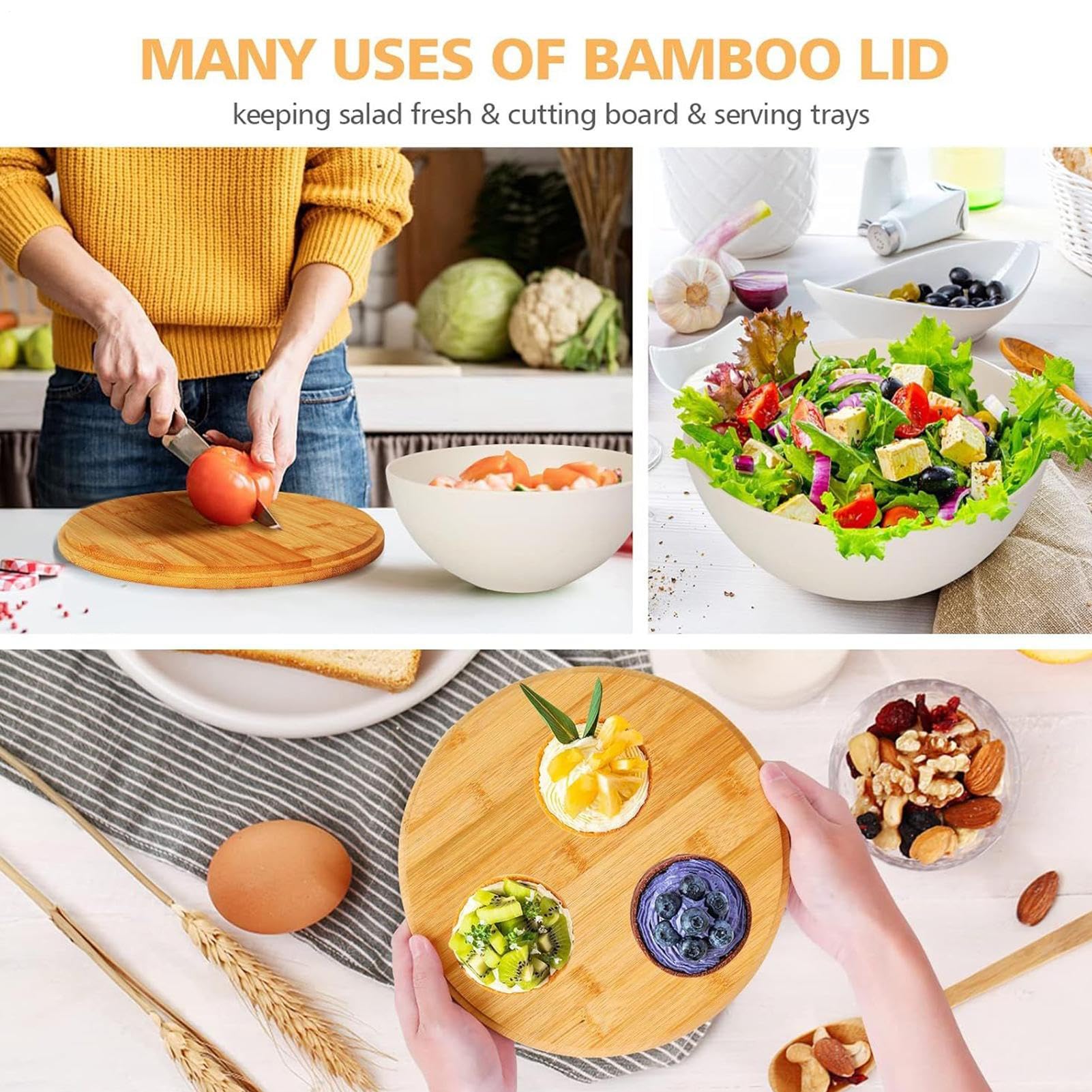 Genérico Cuencos Para Mezclar Con Tapa Preparación Almacenamiento Servicio | Contenedores Para Frutas Anidables Para Cocina Preparación Y Servicio De Comidas Ensalada Snacks Pan Sopa Frutas Verduras