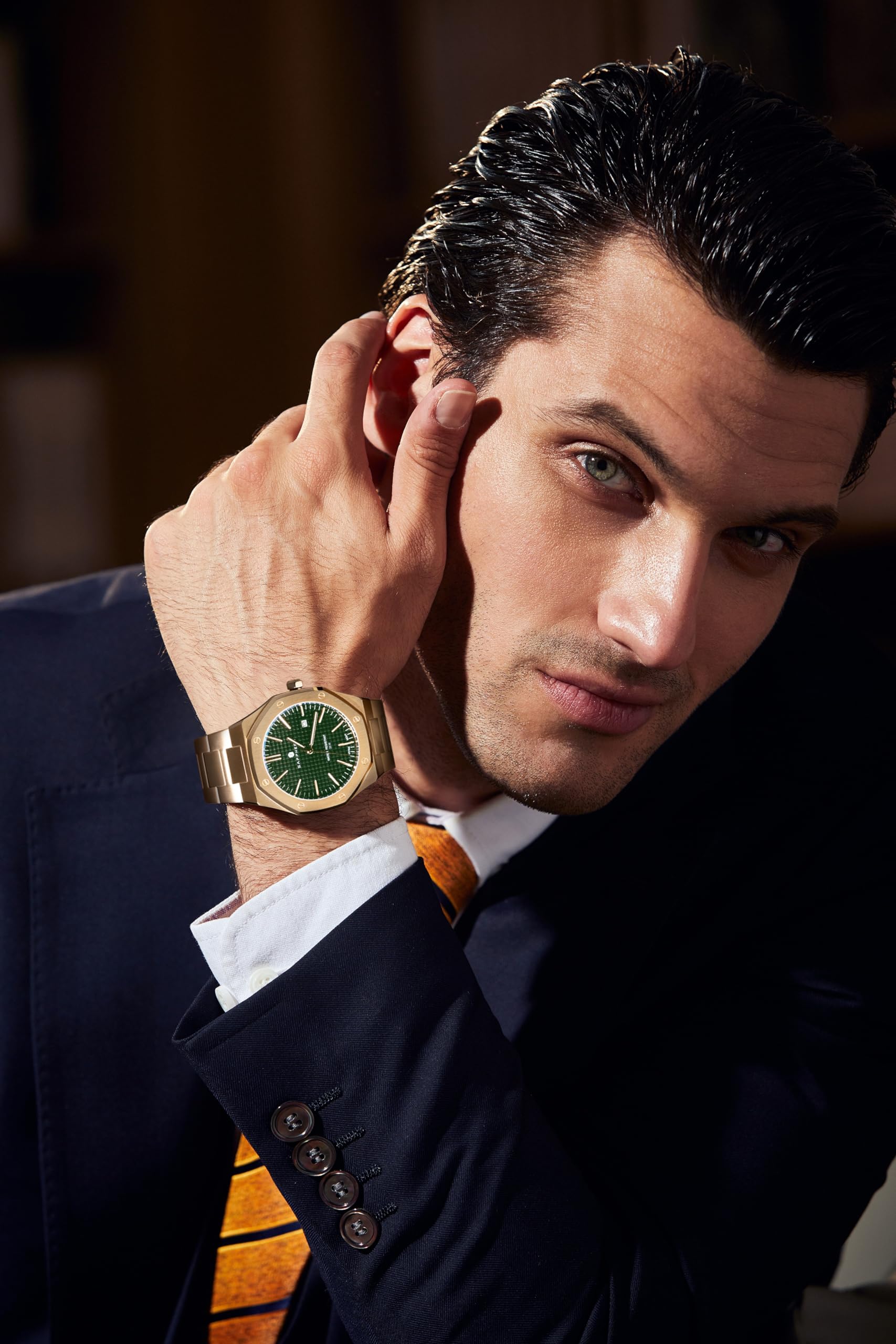 SAPPHERO Orologio Uomo 30m impermeabile Ottagonale Analogico Quarzo Oro Acciaio inossidabile Orologio Moda Business Casual Orologio Elegante Regalo Uomo