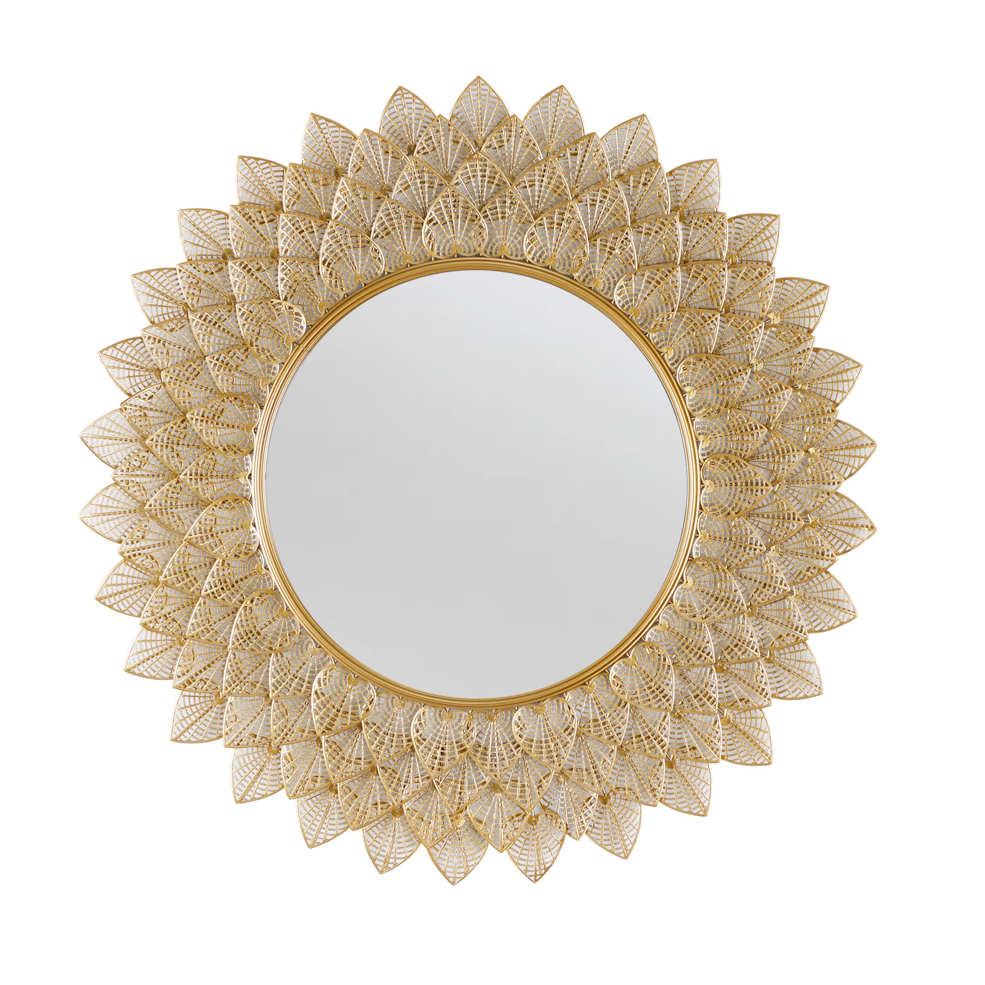 Tstarer Gold Leaves Metal Decorative Wall Mirror,Large Round Living Room Iron Metal Mirror - 29x 29 inches
