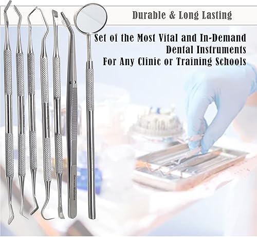 Miniatura 5 de Heidman Instrumentos restauradores de llenado dental (0.079 pulgadas, 0.088 pulgadas, 0.18 pulgadas) con bandeja escaladora, espejo dental, raspador