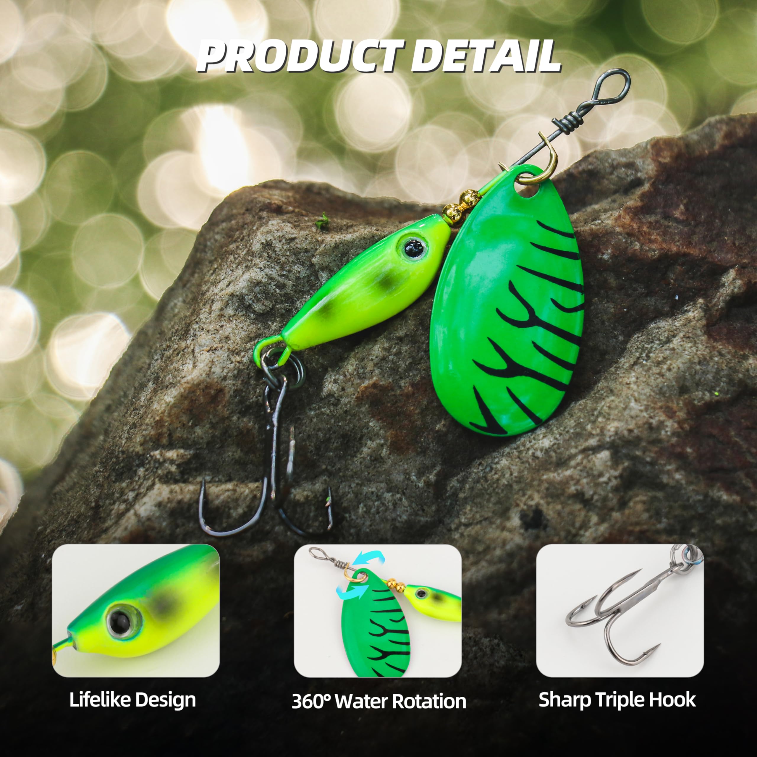 Inline Spinner Bait – Esche a forma di pesce Spinnerbait confezione da 5, rotazione a 360° con lame riflettenti, perfette per pesca d'acqua dolce e salata, bersaglio spigola, trota, luccio, pesce