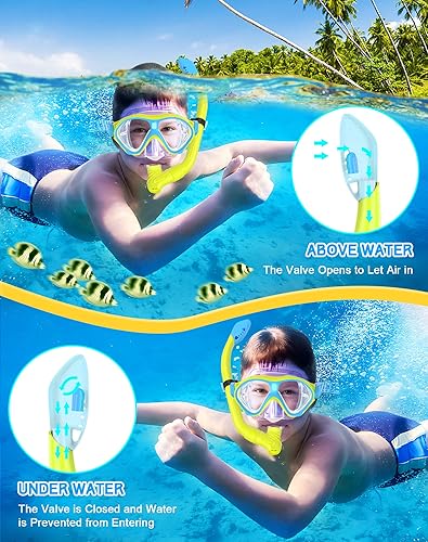 Vista 48 de Gintenco Juego de esnórquel para niños, máscara de buceo para niños como gafas de natación unisex, máscara de buceo antivaho y juego combinado