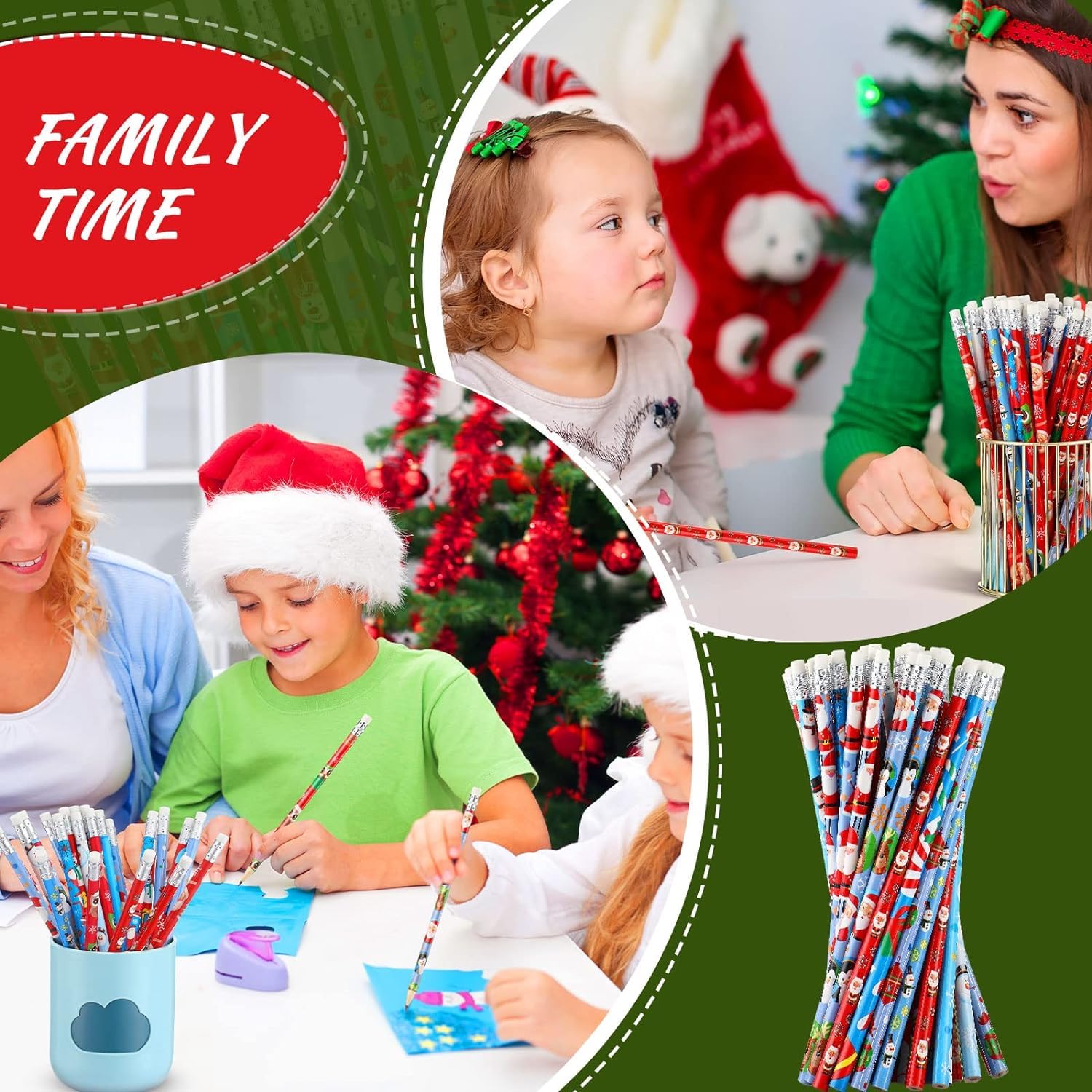 LATERN 96 Piezas Lápices De Navidad Con Borradores, 12 Estilos Muñeco De Nieve Calcetín Papá Noel Reno Árbol De Navidad Surtido De Lápices De Madera Para Recuerdos De Navidad Fiesta(19 X 0,8cm