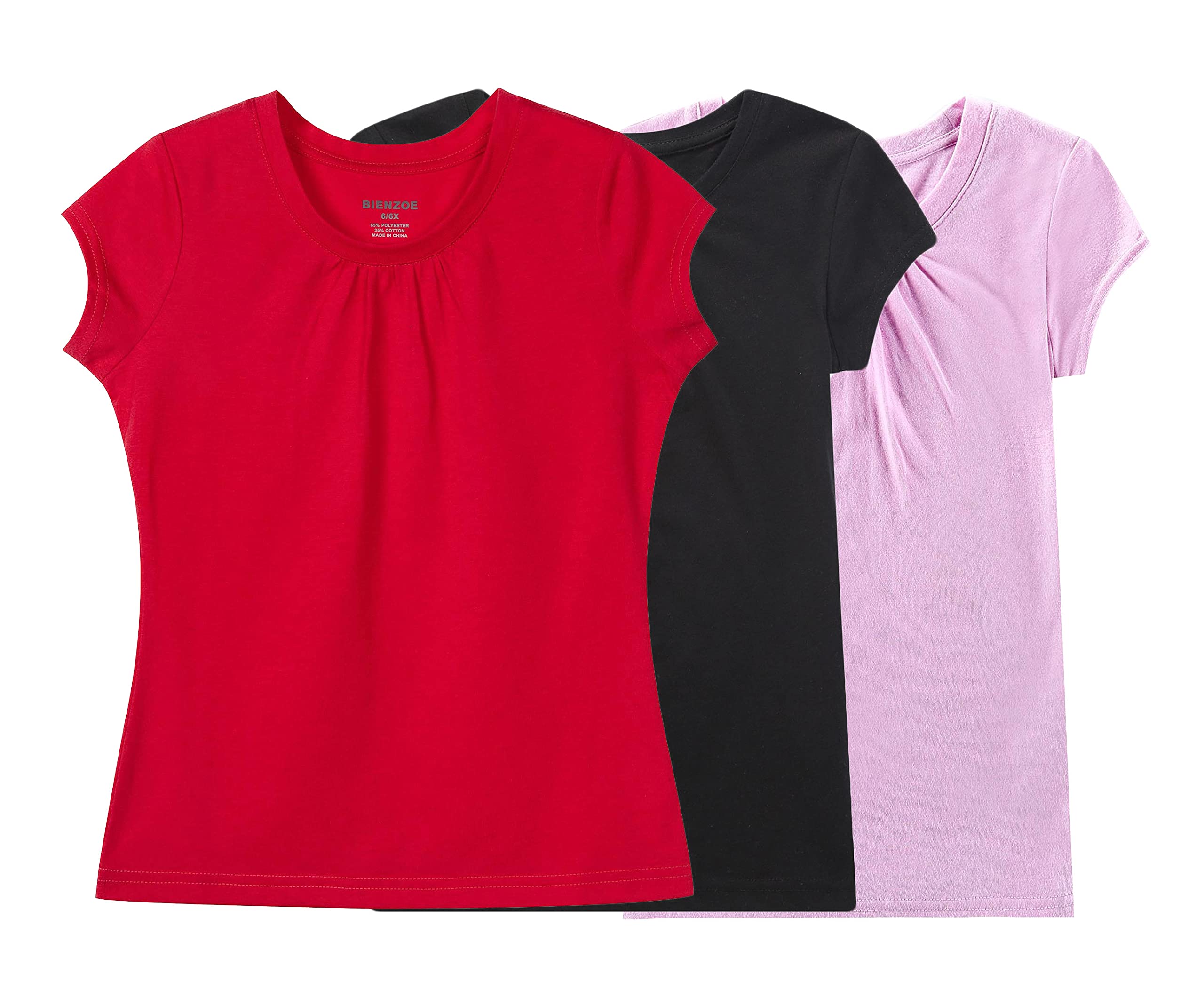 Bienzoe Girls Short Sleeve T-Shirts: School Uniform Quick-Dry Athletic Tops for Dance - Casual for Beach Vacation 3pcs-Pack