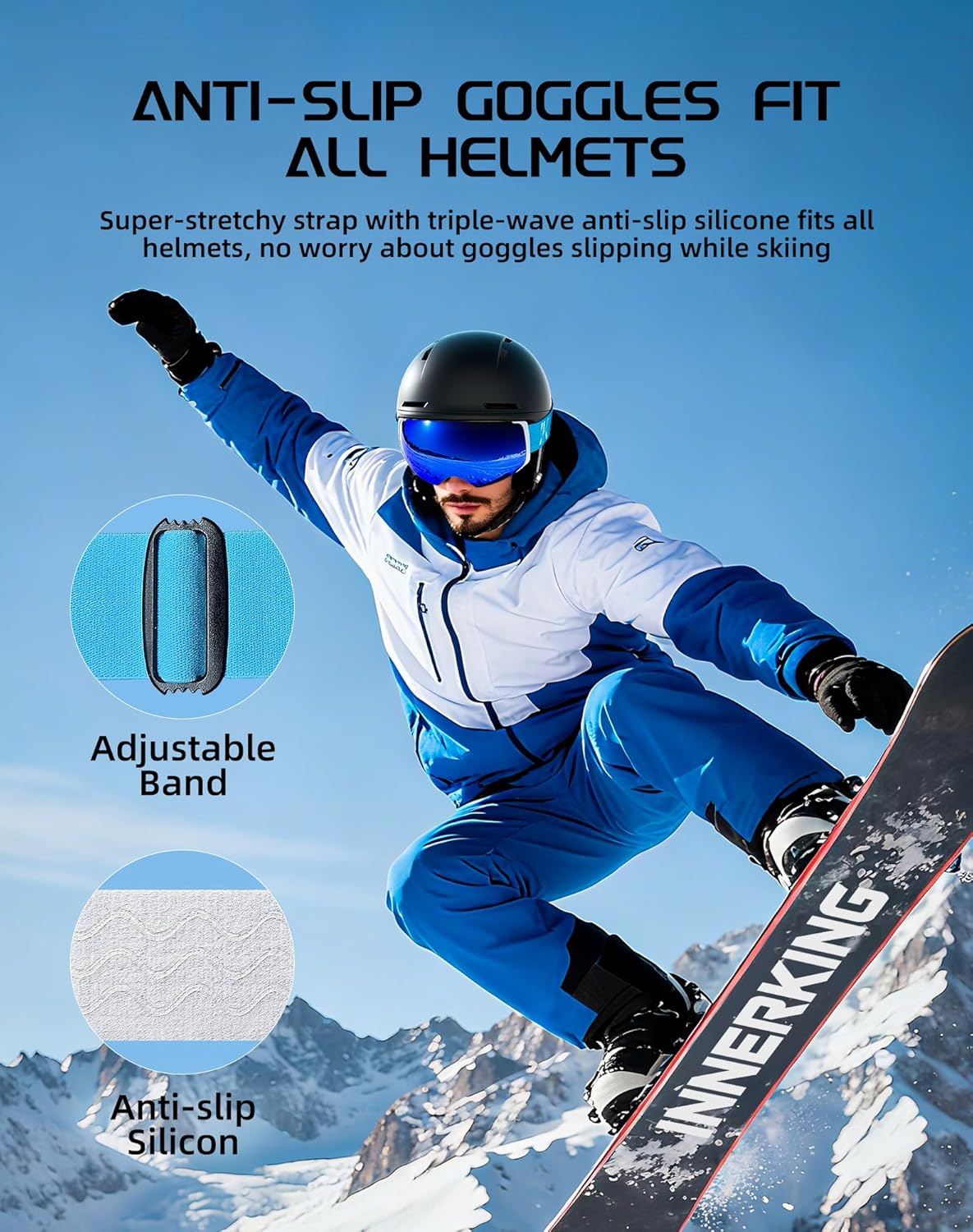 Innerking Interchangeable Ski Goggles, Magnetic Lens Snow Goggles, OTG Anti Fog Snowboard Goggles for Women Men Adult Youth