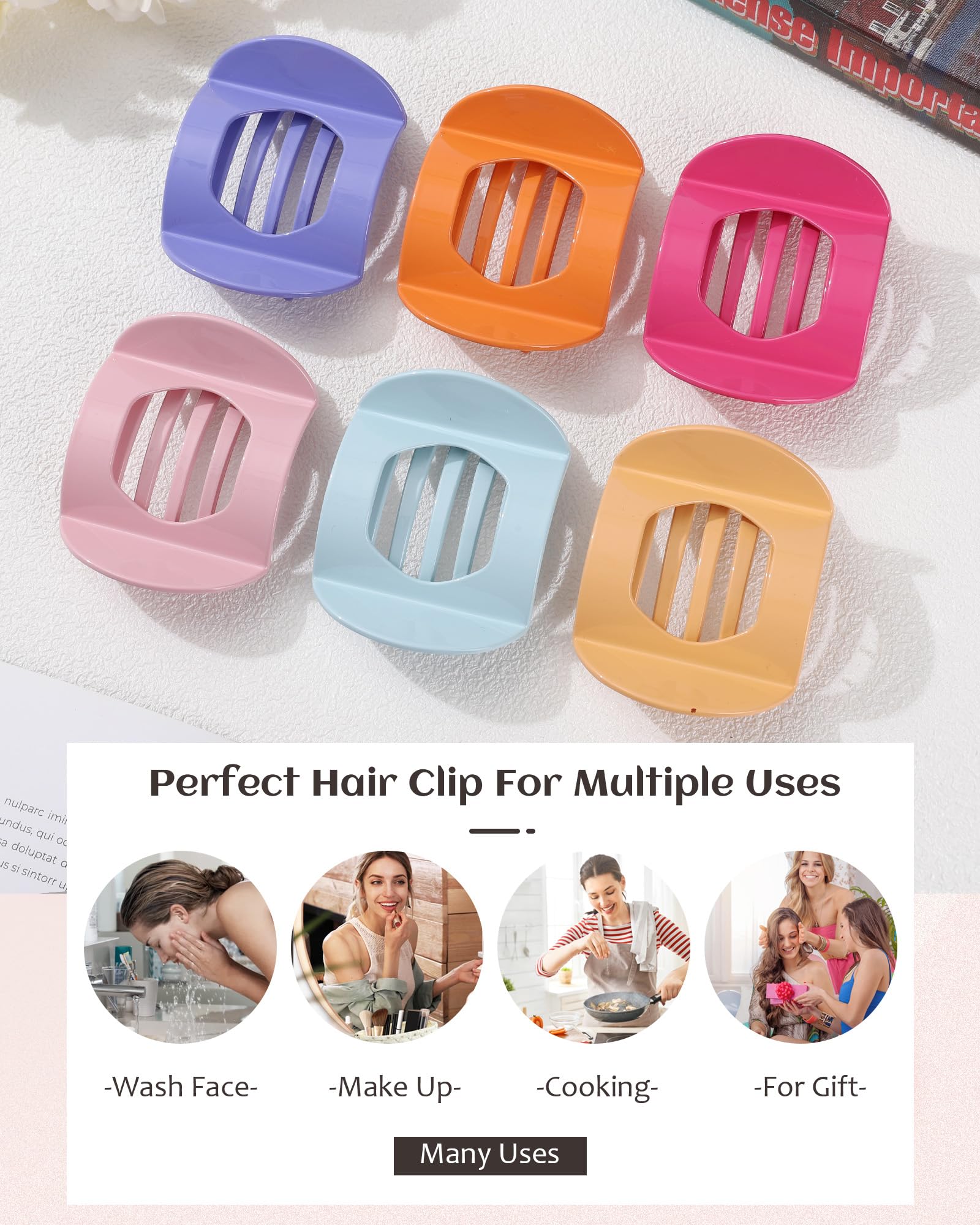Flache Haarspangen für Damen, mittelgroß, rutschfest, flach, starker Halt, Haarspangen für dünnes Haar (Orange + Lavendel + Rosa + Ingwer + Rosenrot + Hellblau)