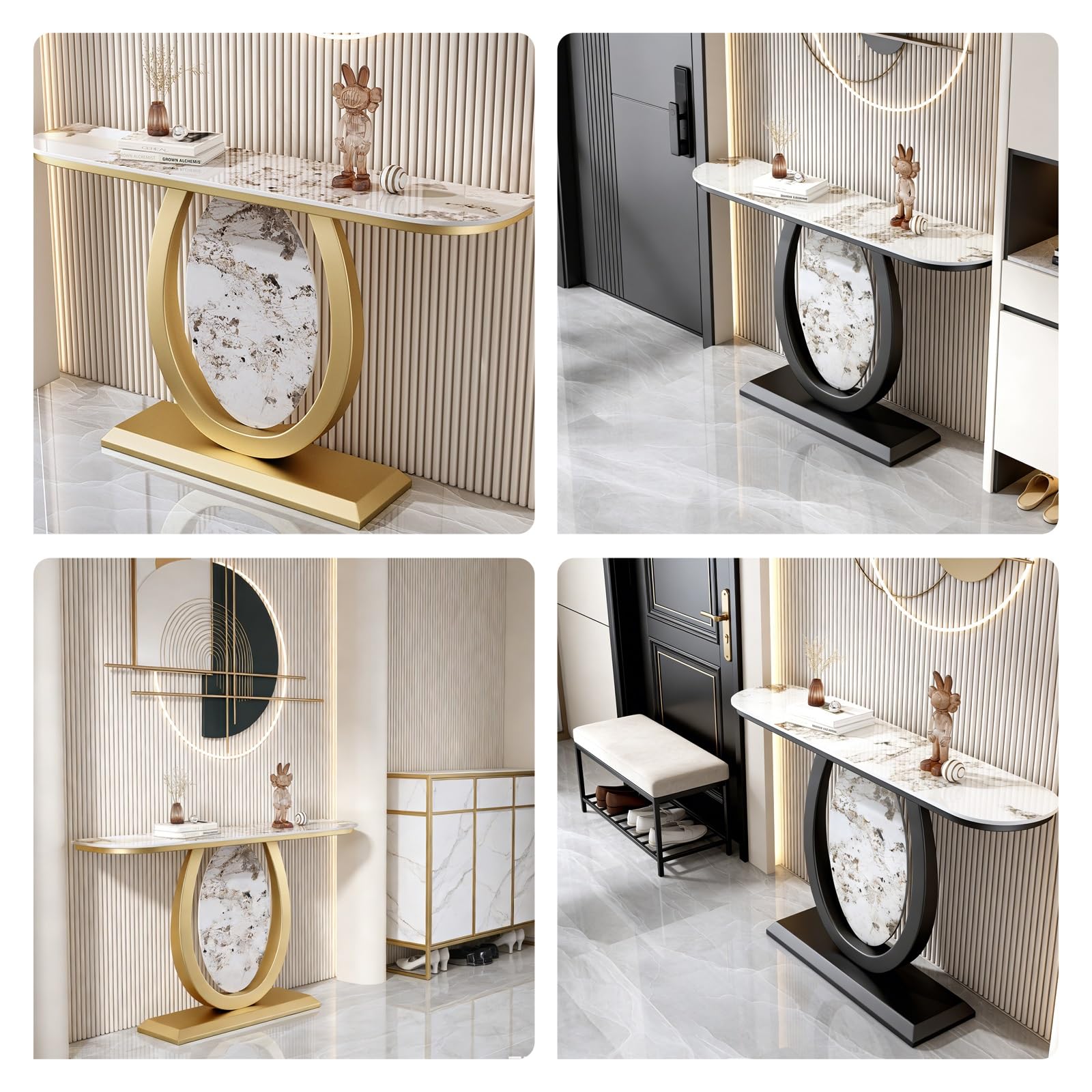 Tavolino Moderno per Ingresso, per corridoio, Soggiorno, atrio, (Nero Misto, 150x30x80cm)