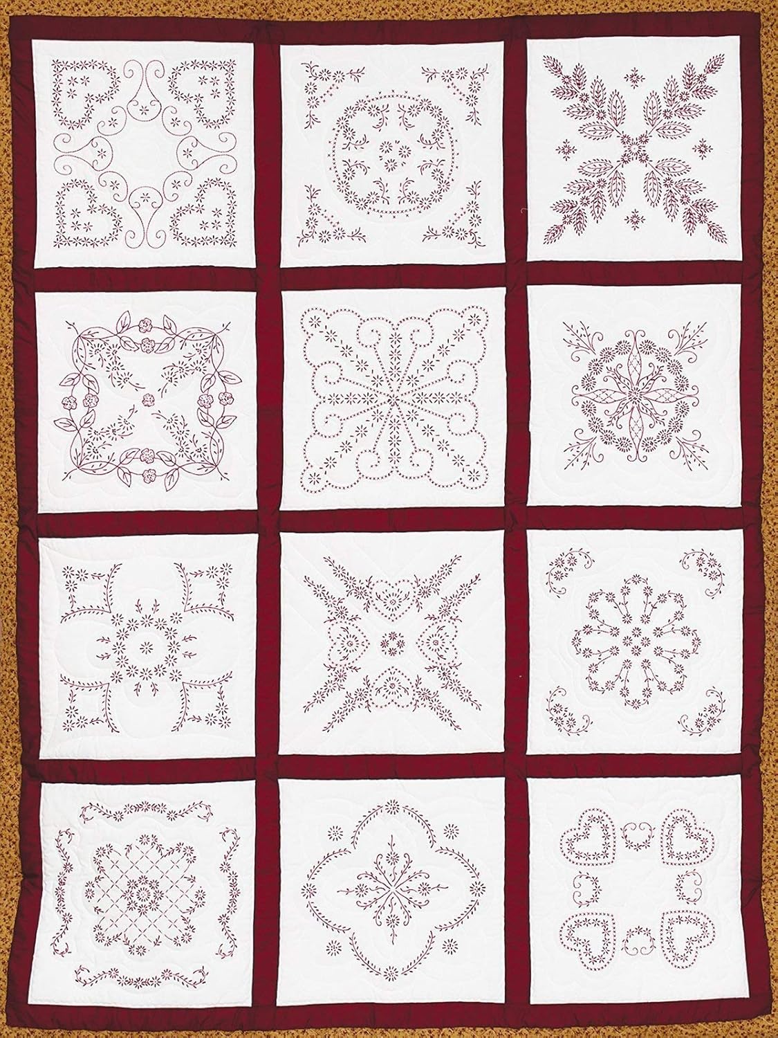 Jack Dempsey Needle Art 7411 Sampler Vintage Revival Quilt, 12 Block, 18-Inch by 18-Inch, White