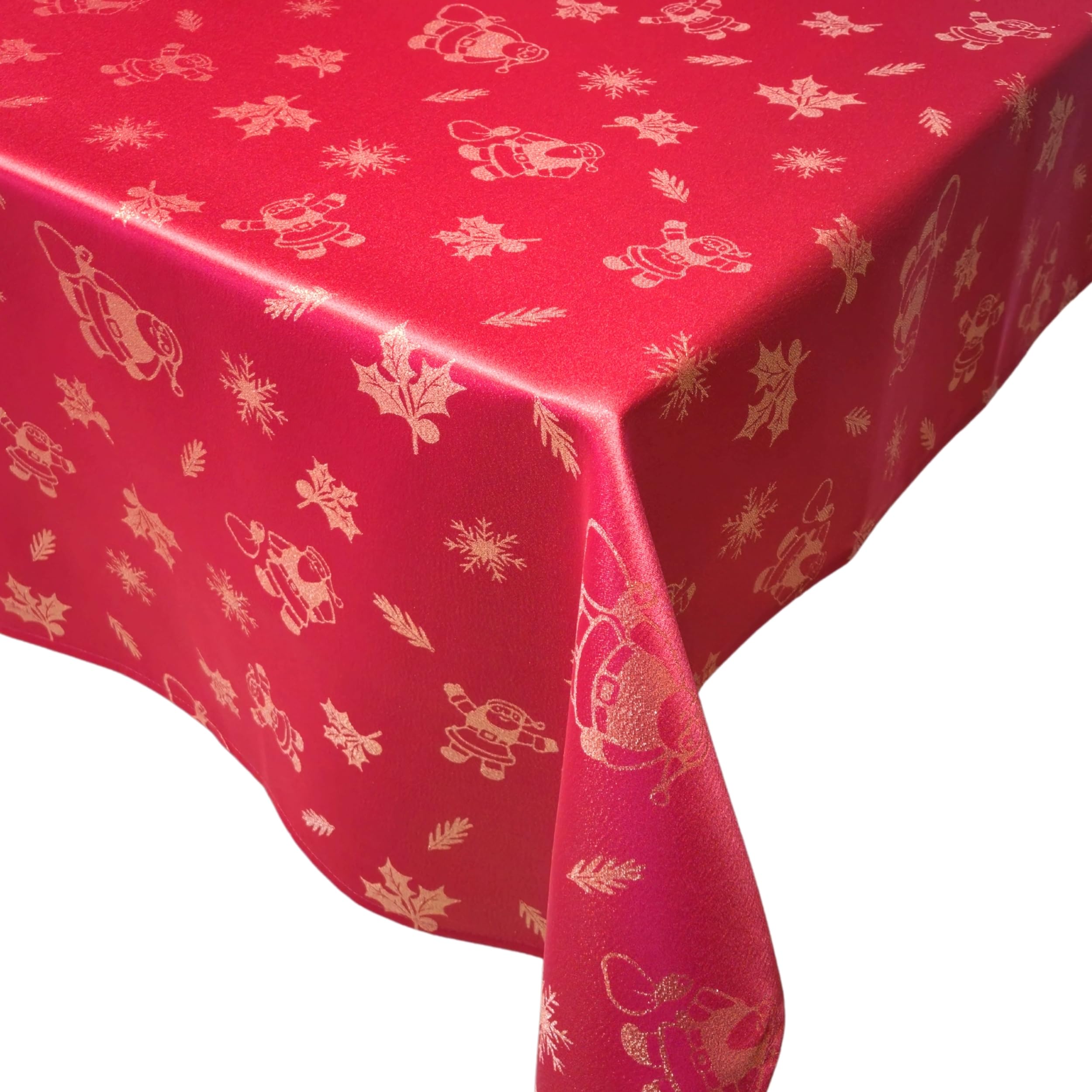 Generico Nappe de Noël rouge doré effet jacquard en 100 % polyester, élégante nappe de Noël rectangulaire sans repassage pour table de fête décorations de flocons de neige (Joan rouge, 140 x 240 cm)