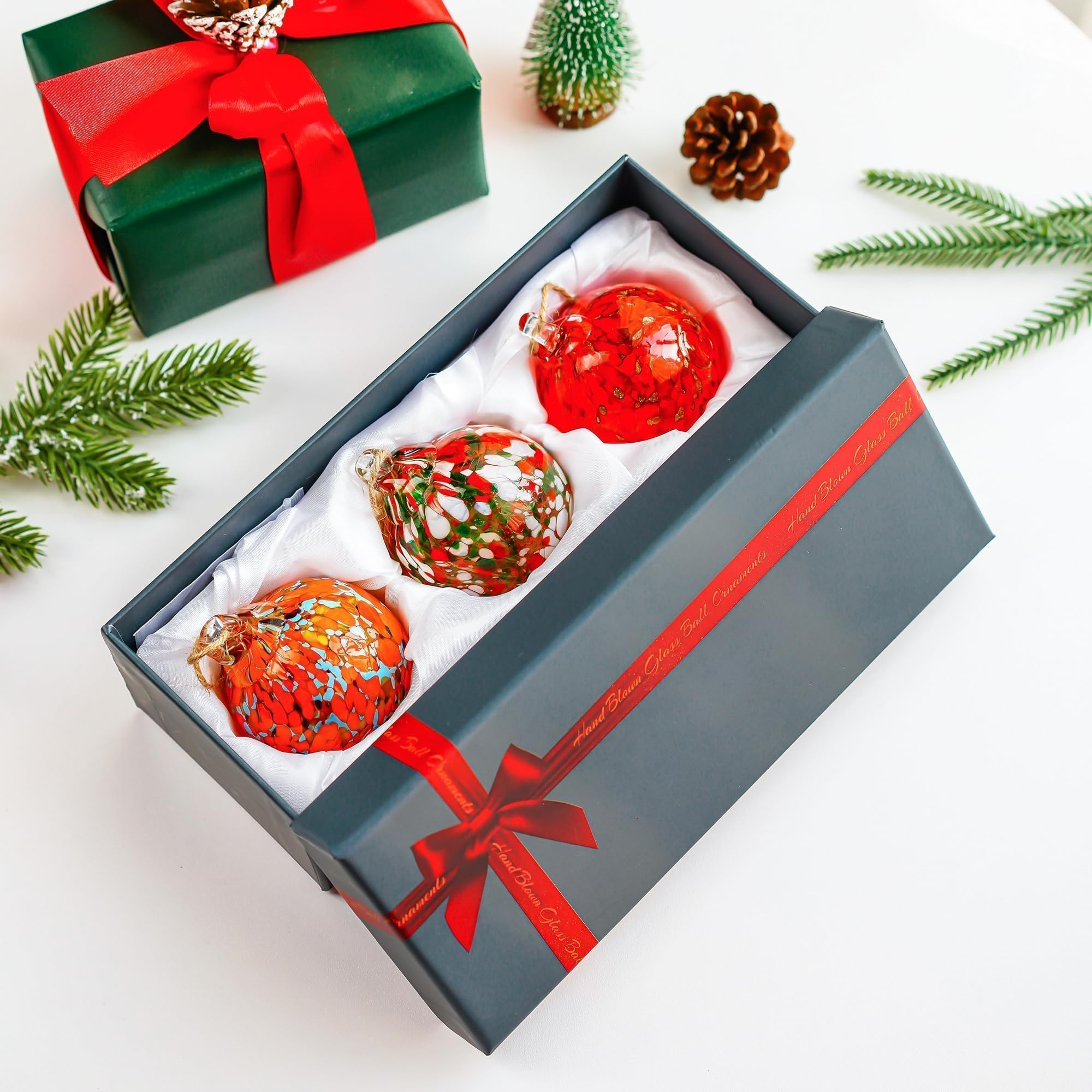 Juego de 3 bolas decorativas de cristal para colgar en Navidad, bolas de brujas, bolas de cristal soplado a mano para decoración de árbol de Navidad