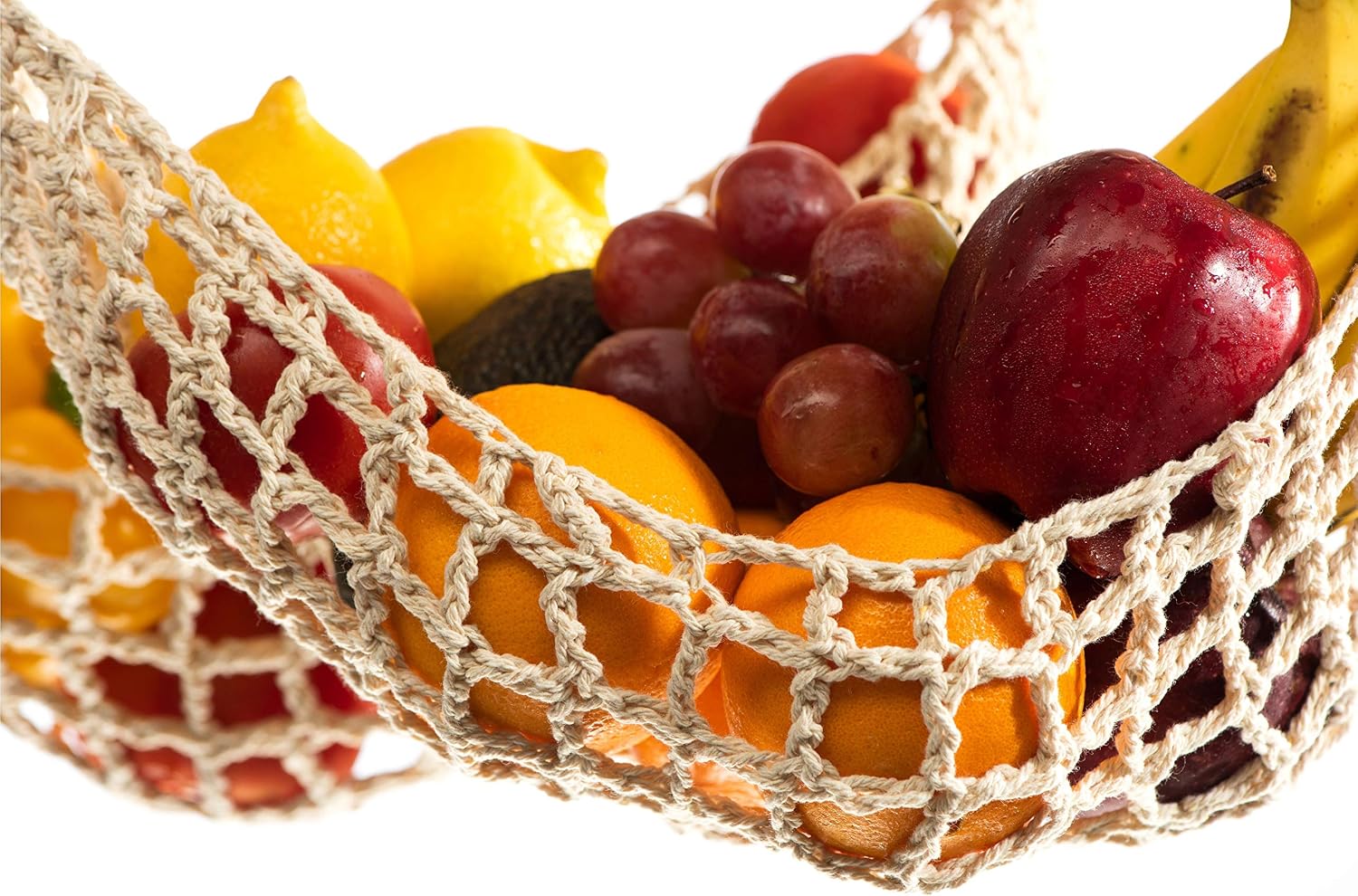 Hanging Fruit Hammock Under Cabinet, Macrame Cotton Hanging Basket, 2 Hooks