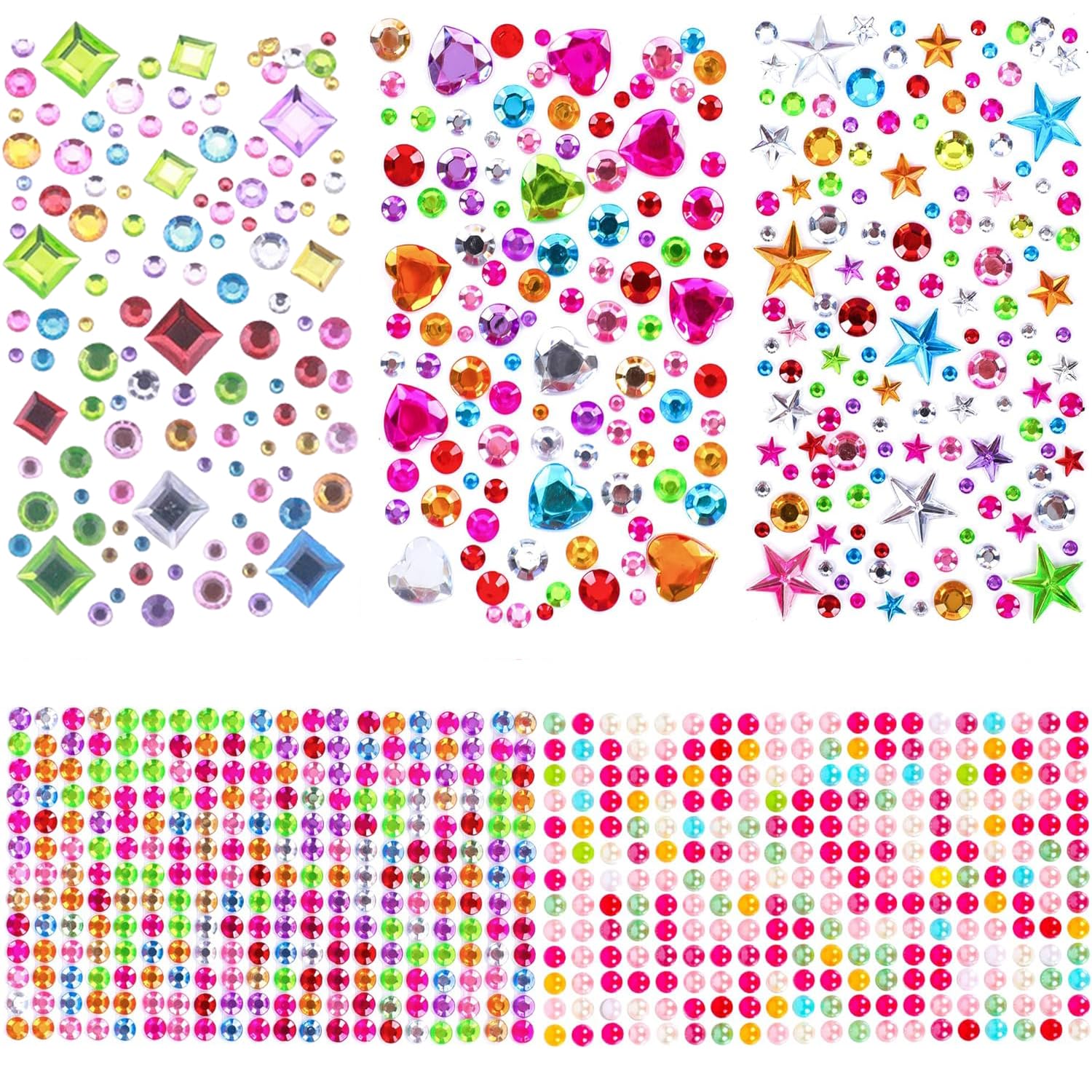 Lonimia Gem Stickers, Self Adhesive Jewels, Acrylic Materials Five Shapes Autohesion High Gloss Decorative Tools for Greeting Cards and Treasure Boxes