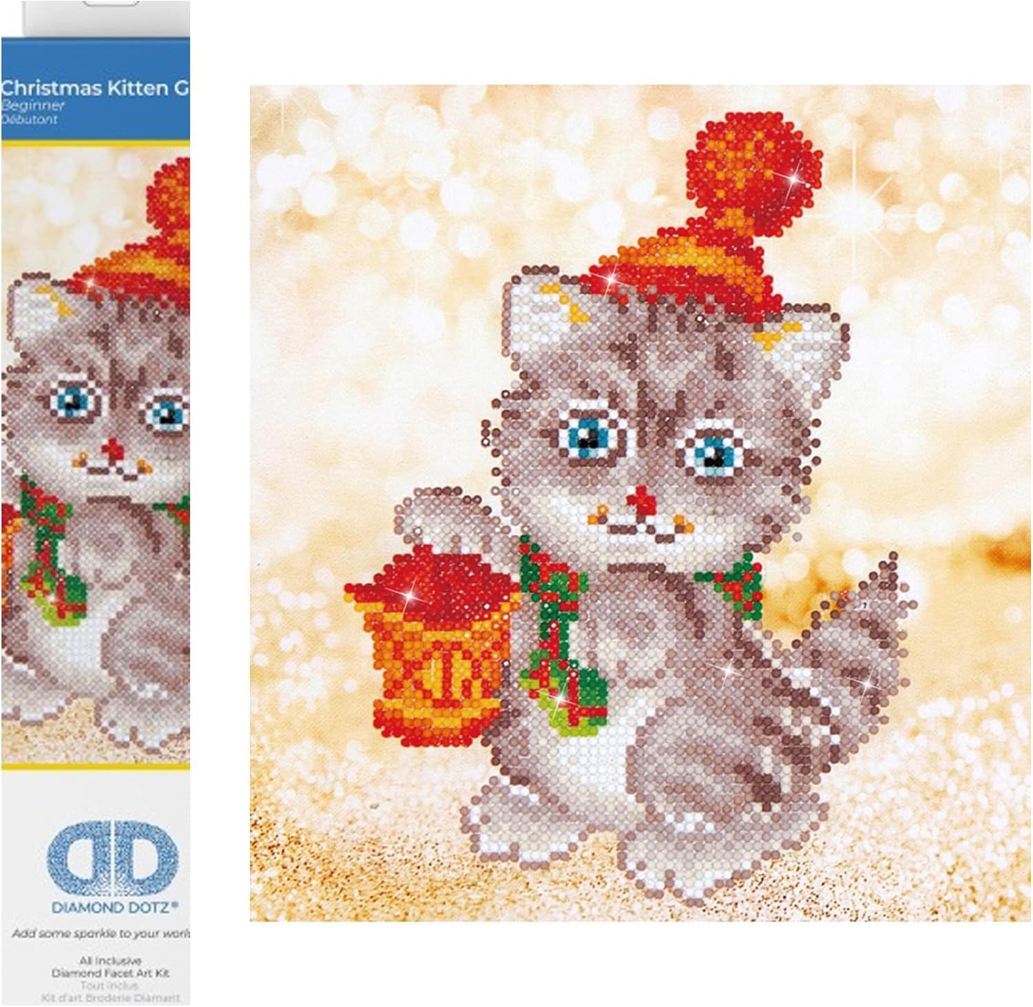 DIAMOND DOTZ Christmas Kitten Glow Cat Diamond Painting Kits for Adults - Diamond Art Kits a Relaxing Creative Craft Kit with Dotz Gems 9.5"x9.9"