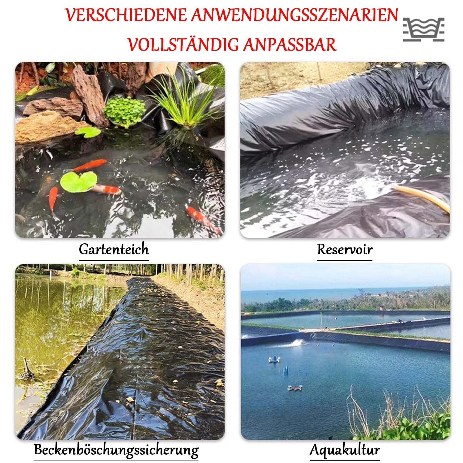 Fischsichere HDPE Teichfolie Rolle - Langlebige, UV-beständige wasserdichte Membran für kleine Gartenteiche, natürliche Schwimmbäder & Wasserspiele - flexibel, reißfest (2x6m)
