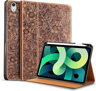 Case for Leather iPad Air5/ Air4, Cowhide Folio Cover for iPad Air 10.9 inch 2022/2020 Genuine Leather Durable Cover, with Pencil Holder,Pencil 2 Wireless Charging