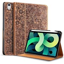 Gexmil Leather Case for iPad Air 11 Inch M4/M3/M2 2026/2025/2024,iPad Air 10.9 Inch 5th/4th Generation 2022/2020, Top Grain Leather Cover with Pencil Holder,Auto Sleep/Wake,Pattern-Brown